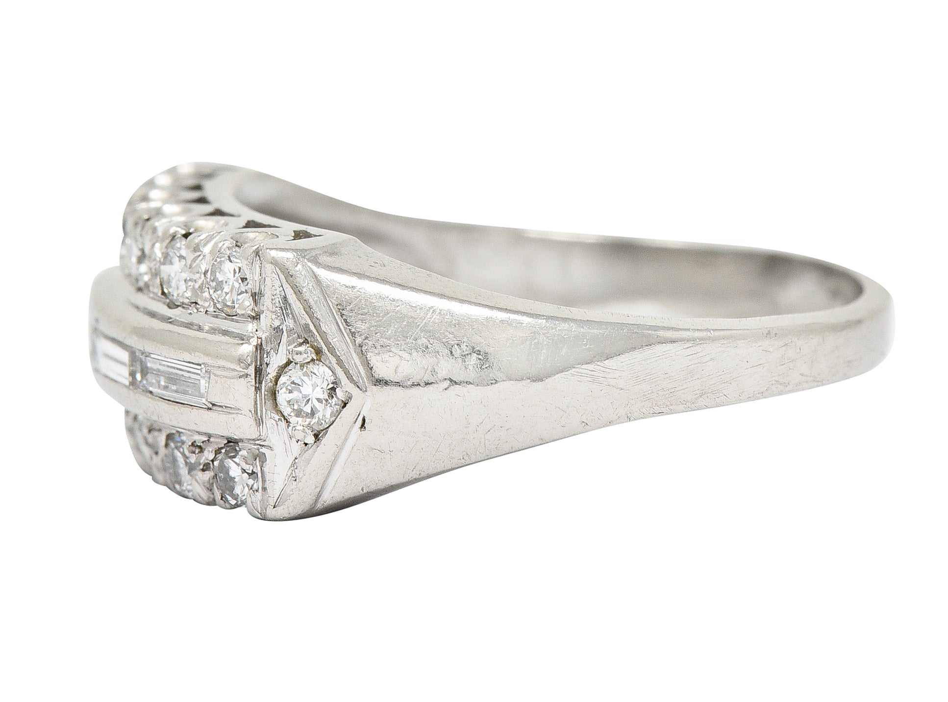 1950's Mid-Century 0.50 CTW Diamond Platinum Fishtail Channel Band Ring Wilson's Estate Jewelry