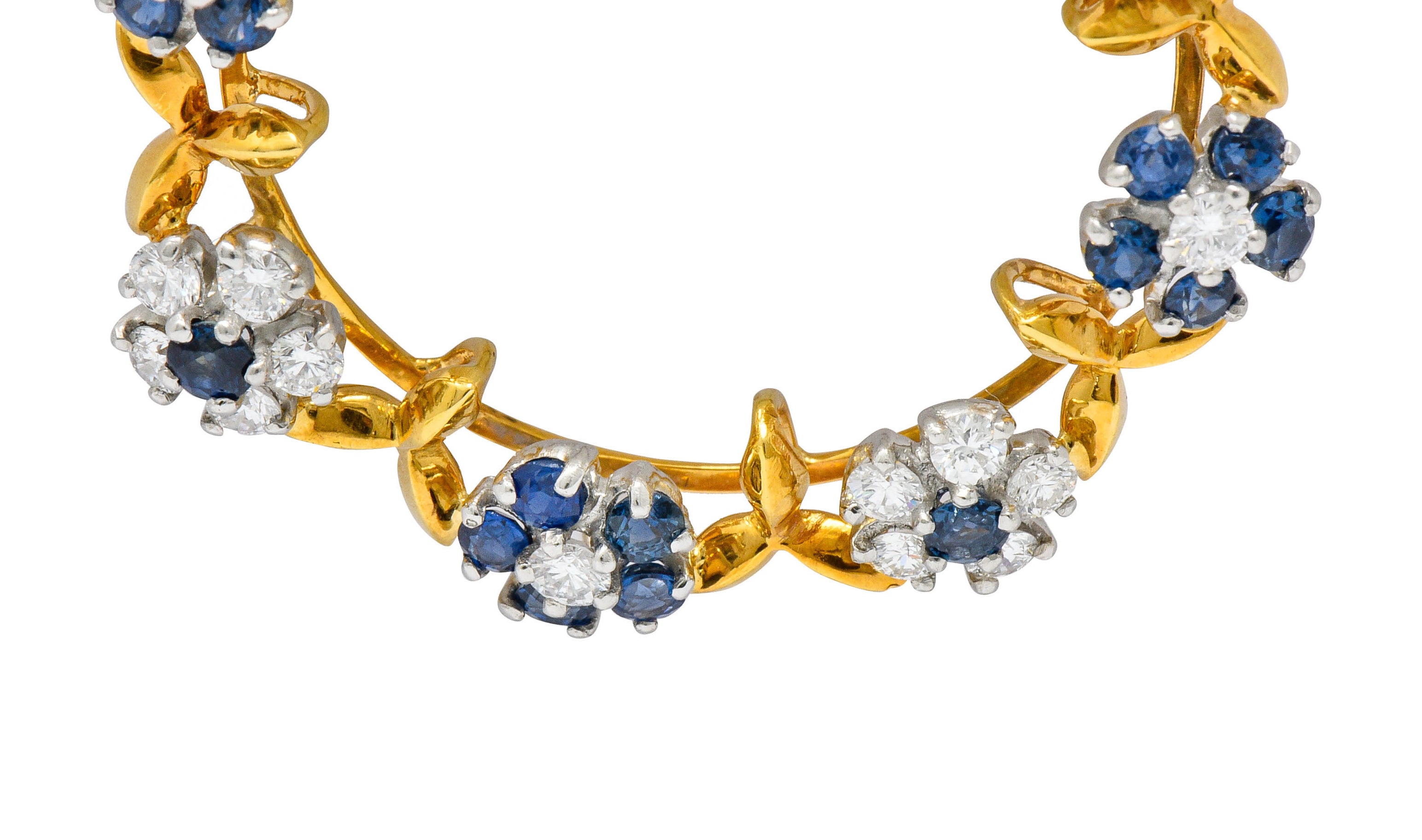 Oscar Heyman Bros. Vintage 3.60 CTW Sapphire Diamond Platinum 18 Karat Gold Floral BroochBrooch - Wilson's Estate Jewelry