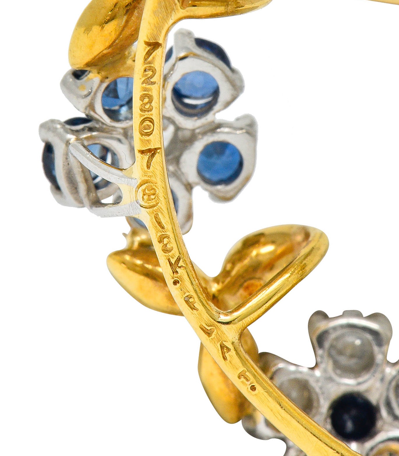Oscar Heyman Bros. Vintage 3.60 CTW Sapphire Diamond Platinum 18 Karat Gold Floral BroochBrooch - Wilson's Estate Jewelry