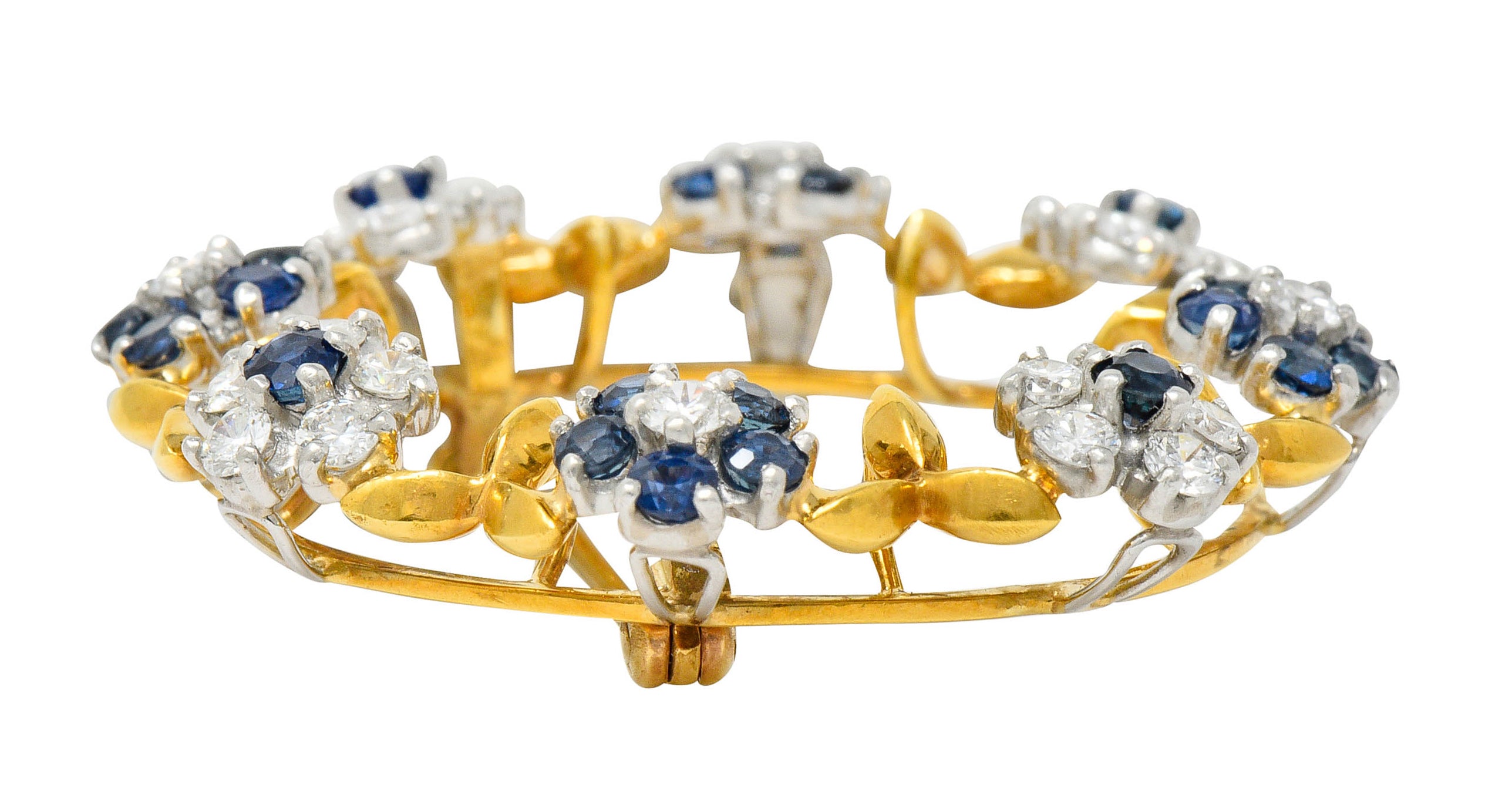 Oscar Heyman Bros. Vintage 3.60 CTW Sapphire Diamond Platinum 18 Karat Gold Floral BroochBrooch - Wilson's Estate Jewelry