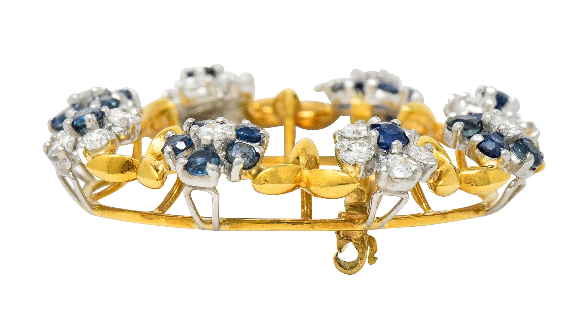 Oscar Heyman Bros. Vintage 3.60 CTW Sapphire Diamond Platinum 18 Karat Gold Floral BroochBrooch - Wilson's Estate Jewelry