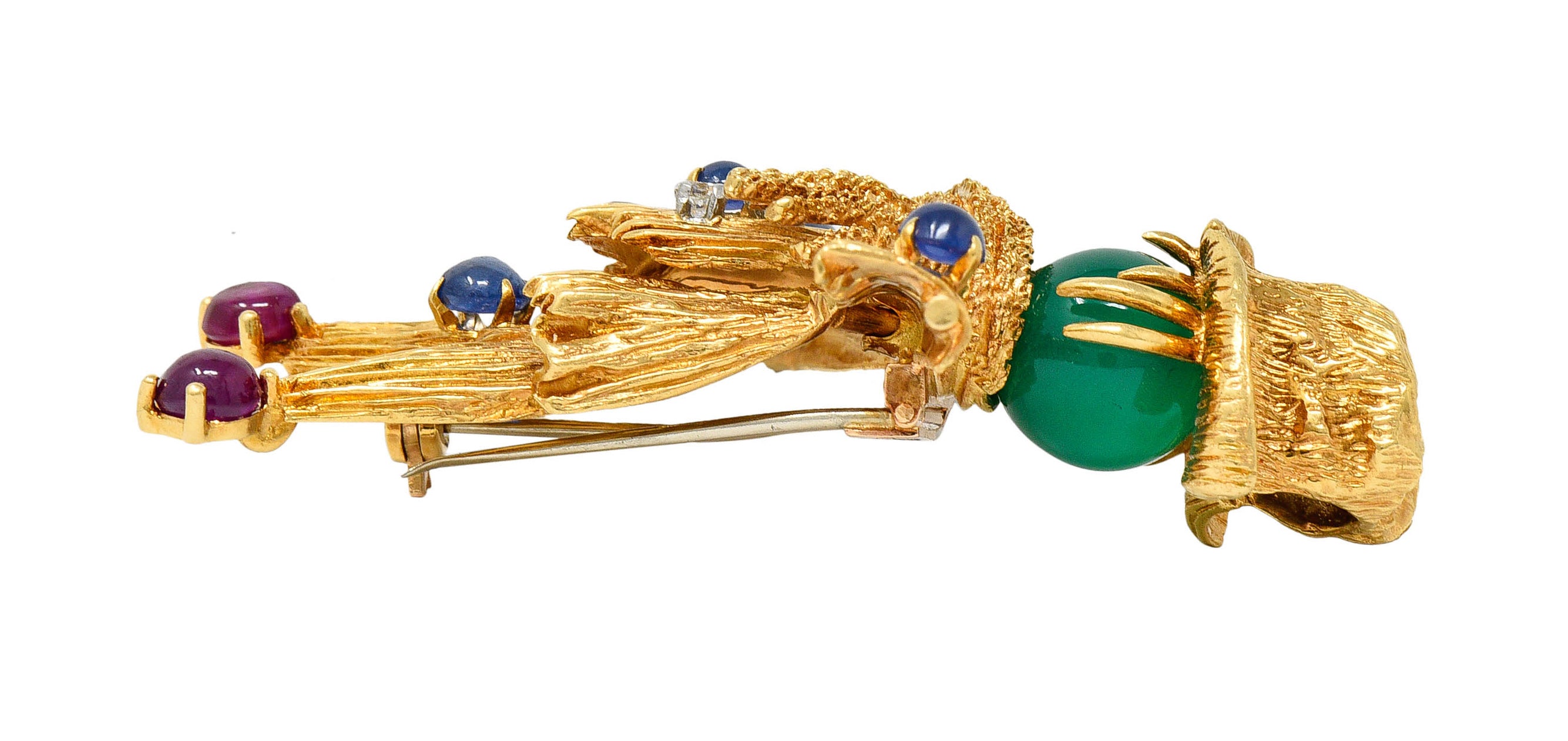 French Van Cleef & Arpels Ruby Sapphire Diamond Chrysoprase 18 Karat Gold Scarecrow Brooch 1965Brooch - Wilson's Estate Jewelry