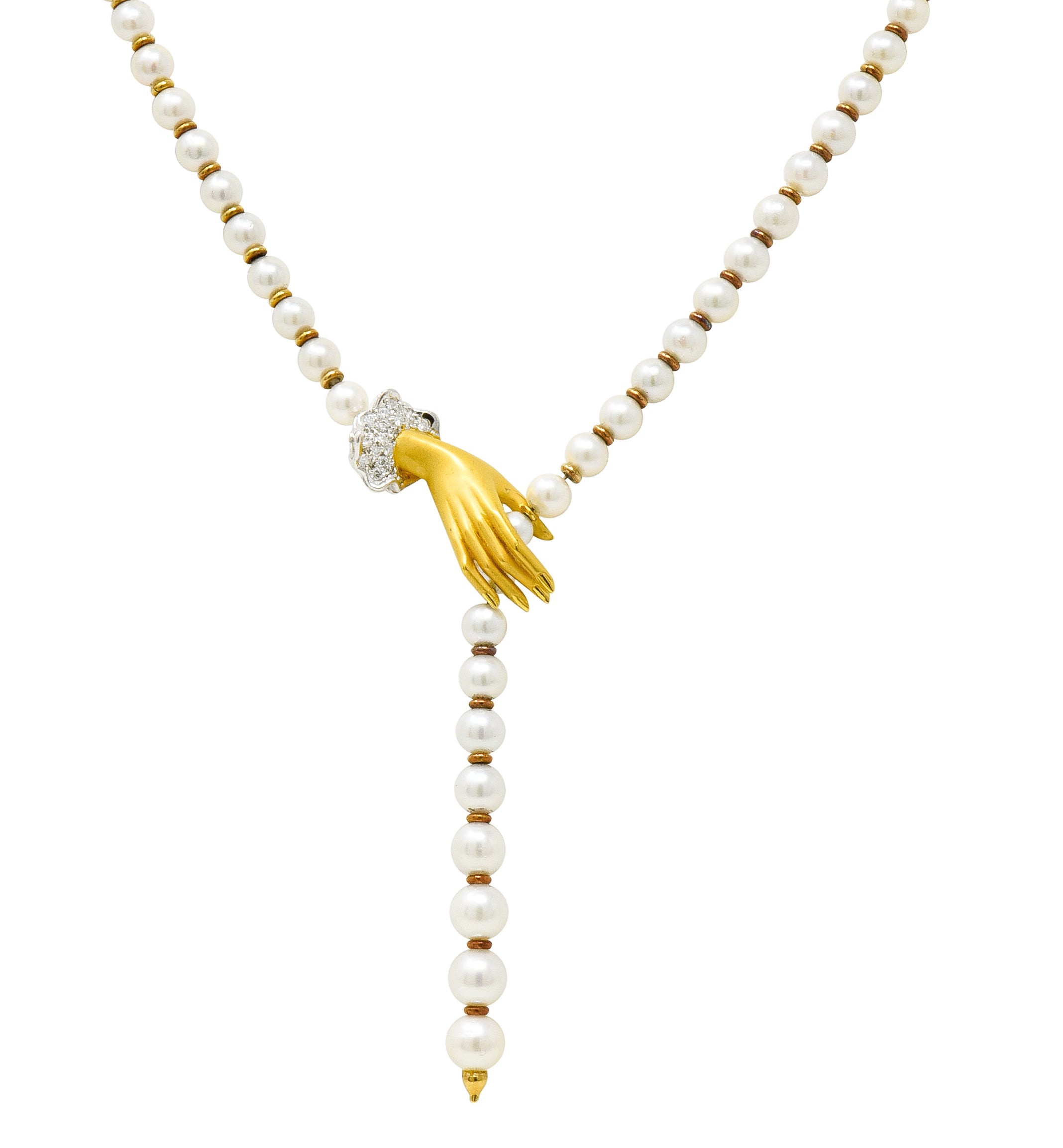 Carrera Y Carrera Diamond Pearl 18 Karat Gold Las Manos Strand Necklace - Wilson's Estate Jewelry