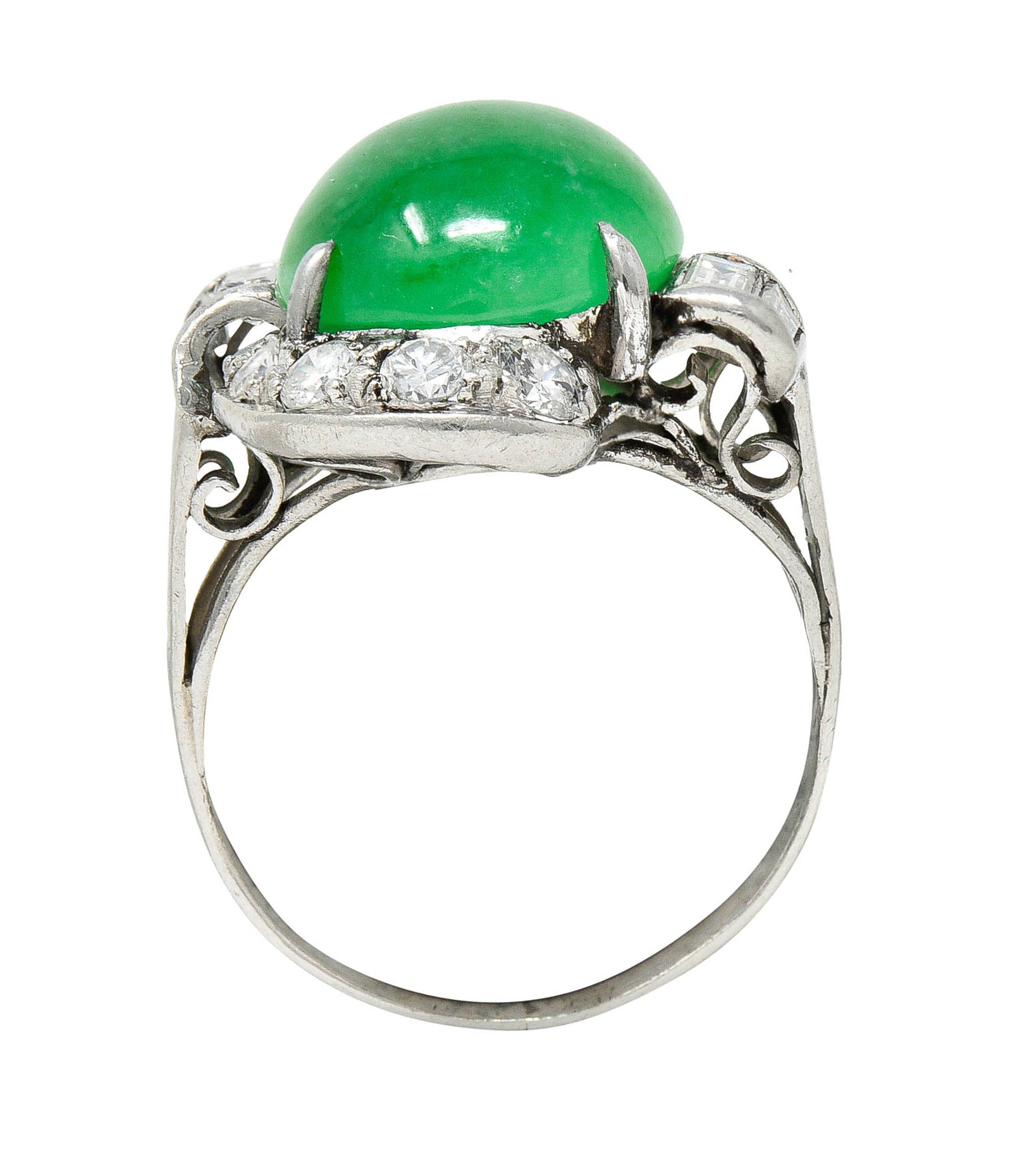 Mid-Century Jadeite Jade Diamond Platinum Bypass Ring GIARing - Wilson's Estate Jewelry