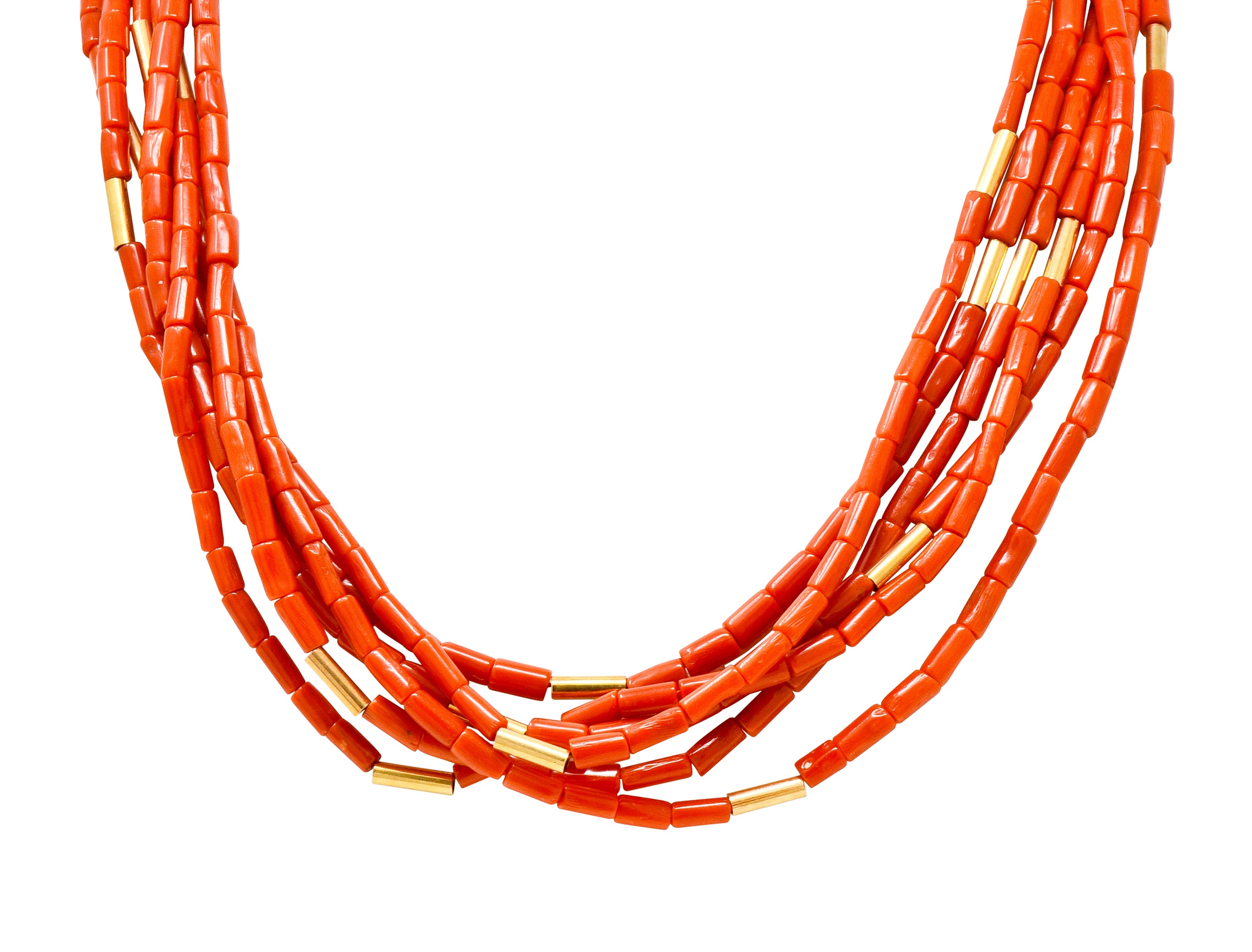 Van Cleef & Arpels Coral 14 Karat Gold Vintage Multi-Strand Necklace - Wilson's Estate Jewelry