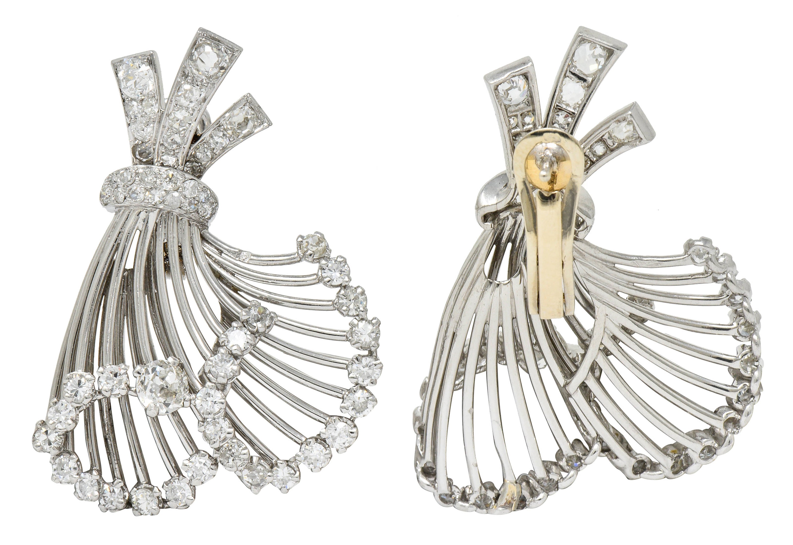 French Art Deco 7.32 CTW Diamond Platinum Flared EarringsEarrings - Wilson's Estate Jewelry