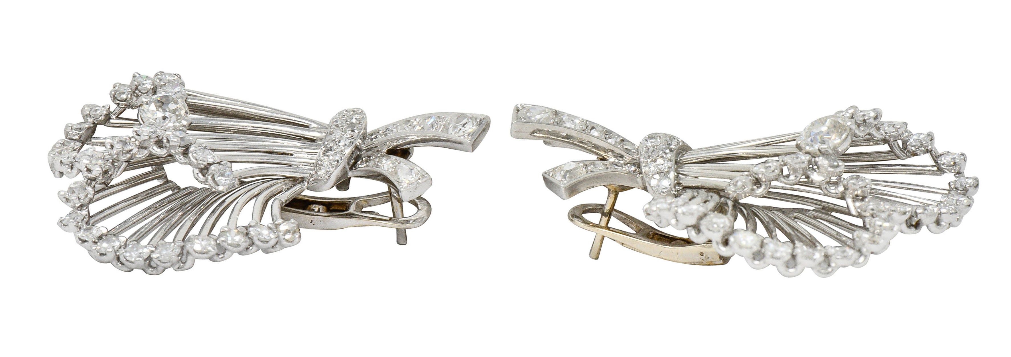 French Art Deco 7.32 CTW Diamond Platinum Flared EarringsEarrings - Wilson's Estate Jewelry