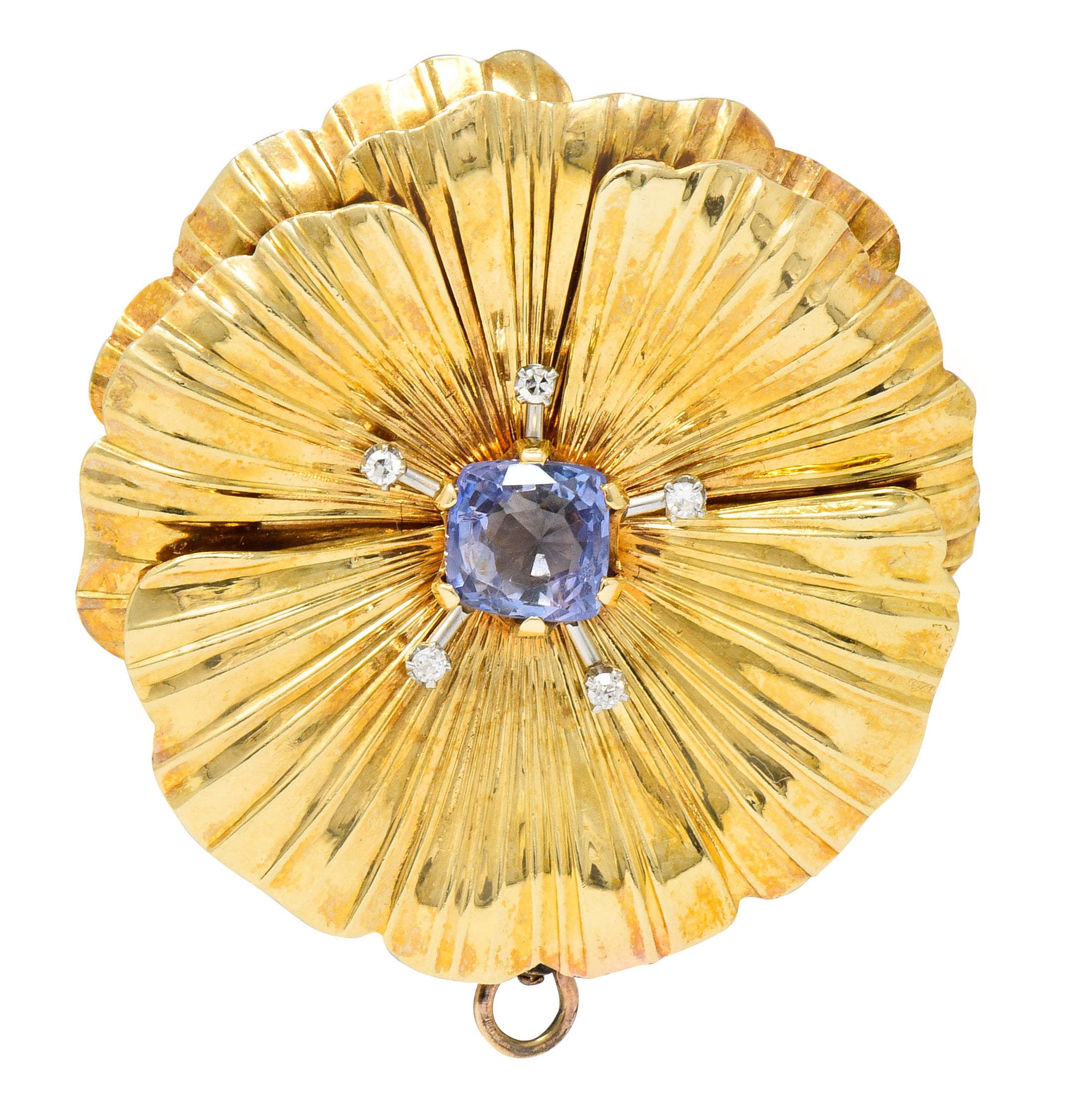 Retro Violet Sapphire Diamond 14 Karat Gold Floral Pendant BroochBrooch - Wilson's Estate Jewelry