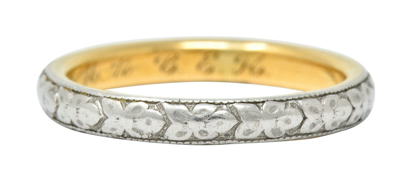 Early Art Deco Platinum-Topped 18 Karat Two-Tone Gold Floral Band RingRing - Wilson's Estate Jewelry