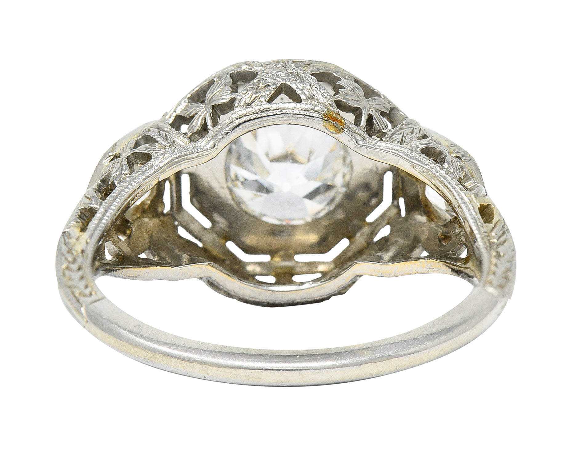 Art Deco 1.41 CTW Diamond 18 Karat White Gold Floral Engagement Ring GIA Wilson's Estate Jewelry