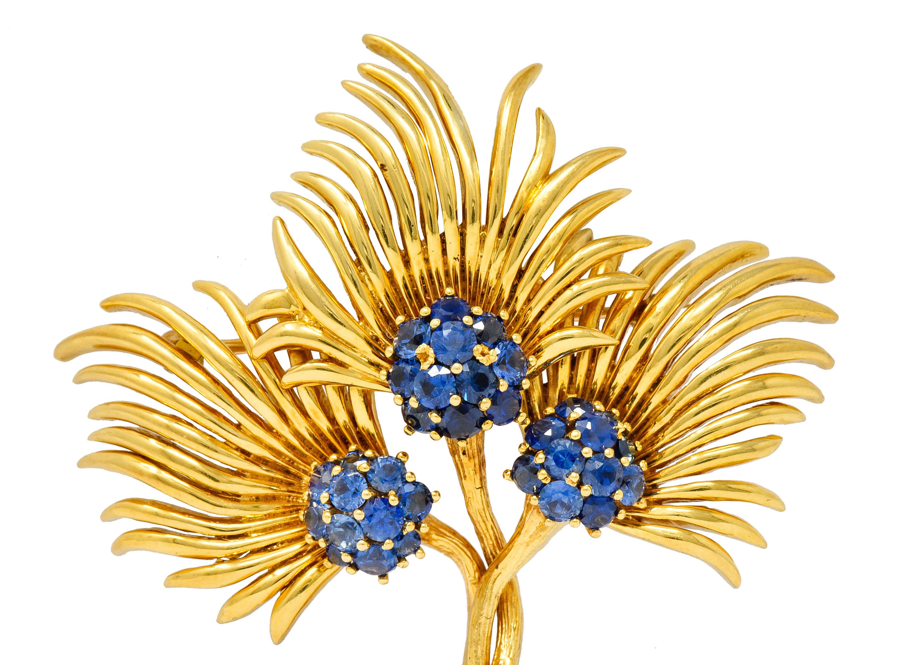 Tiffany & Co. Vintage 3.56 CTW Sapphire 18 Karat Gold Floral Brooch Circa 1960sBrooch - Wilson's Estate Jewelry