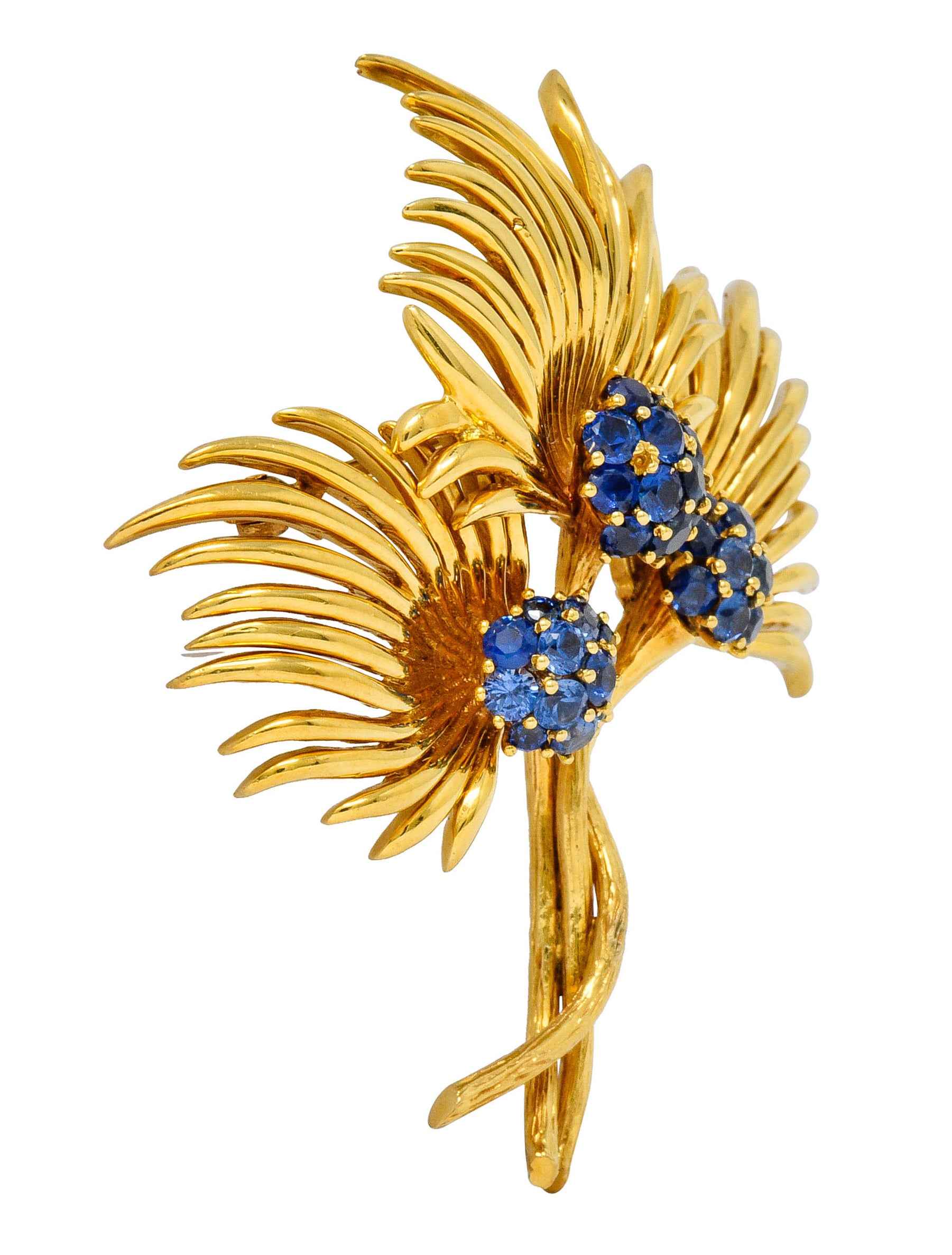 Tiffany & Co. Vintage 3.56 CTW Sapphire 18 Karat Gold Floral Brooch Circa 1960sBrooch - Wilson's Estate Jewelry