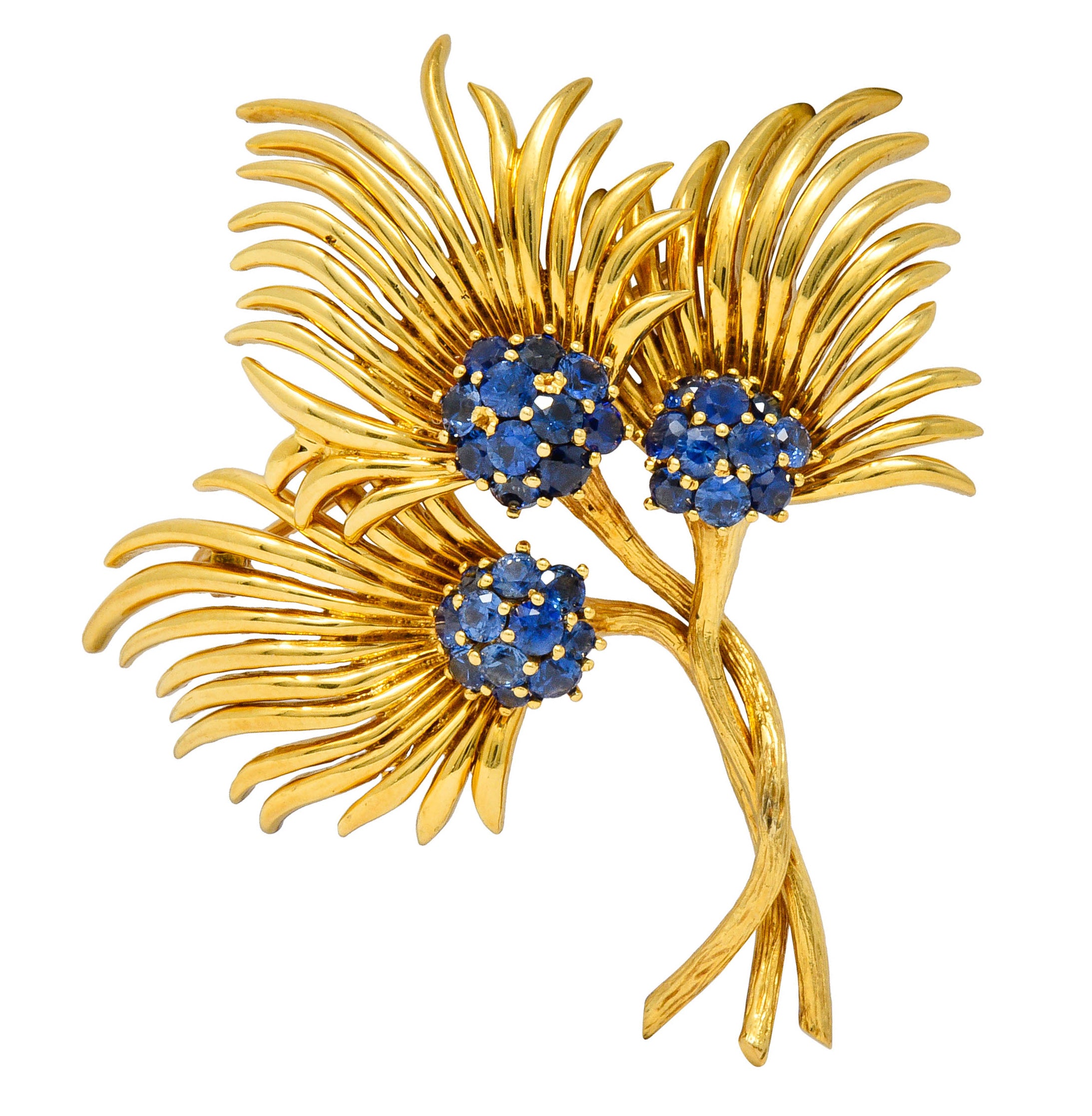 Tiffany & Co. Vintage 3.56 CTW Sapphire 18 Karat Gold Floral Brooch Circa 1960sBrooch - Wilson's Estate Jewelry