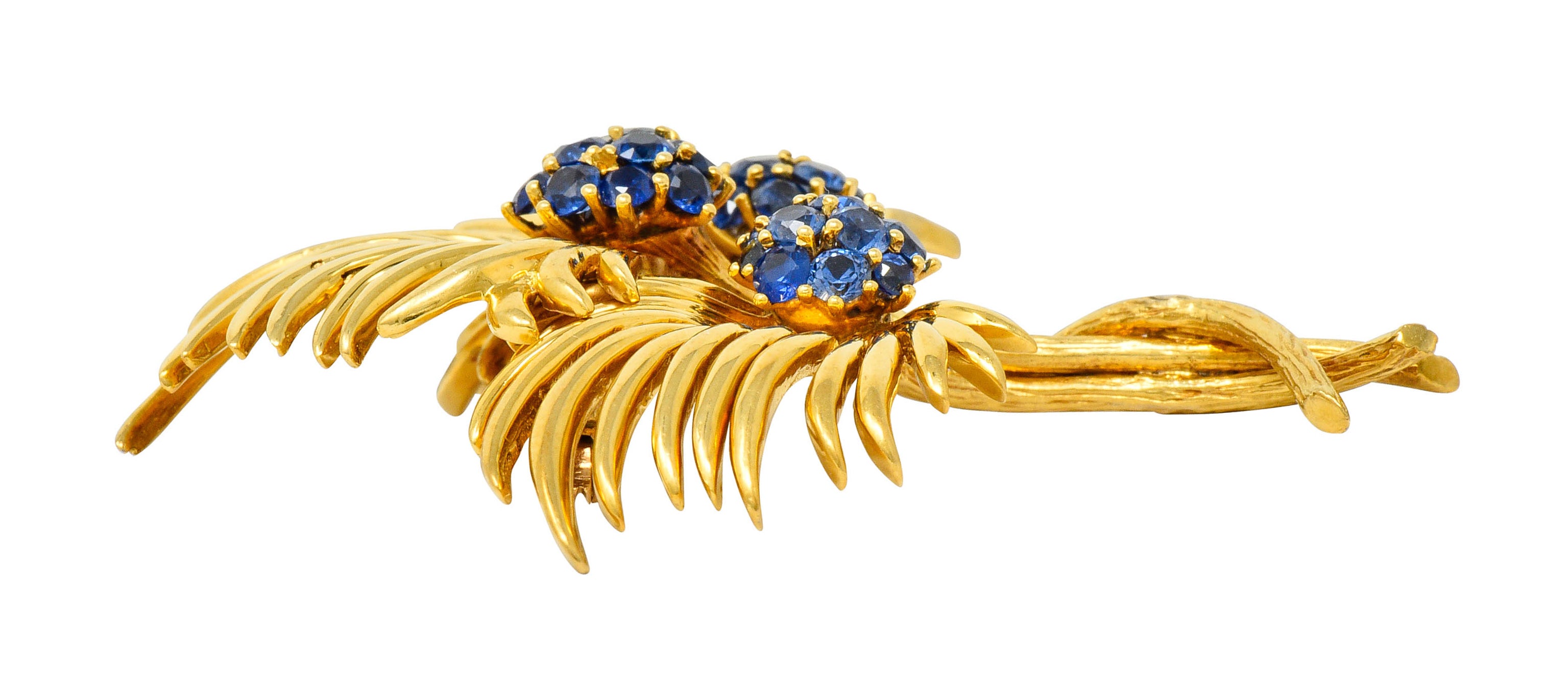 Tiffany & Co. Vintage 3.56 CTW Sapphire 18 Karat Gold Floral Brooch Circa 1960sBrooch - Wilson's Estate Jewelry