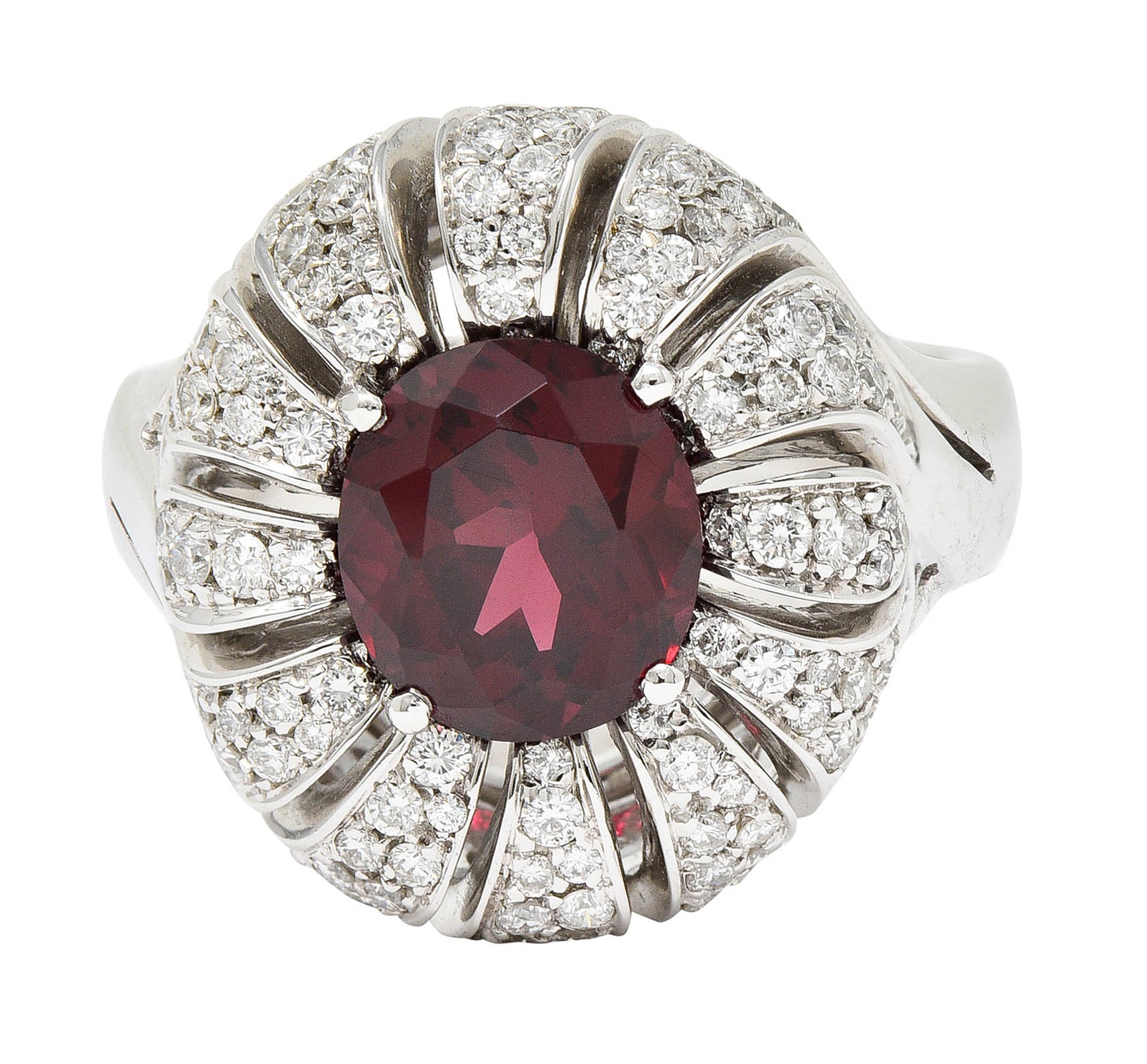 Vintage Garnet Diamond 18 Karat White Gold Pinwheel Cluster RingRing - Wilson's Estate Jewelry