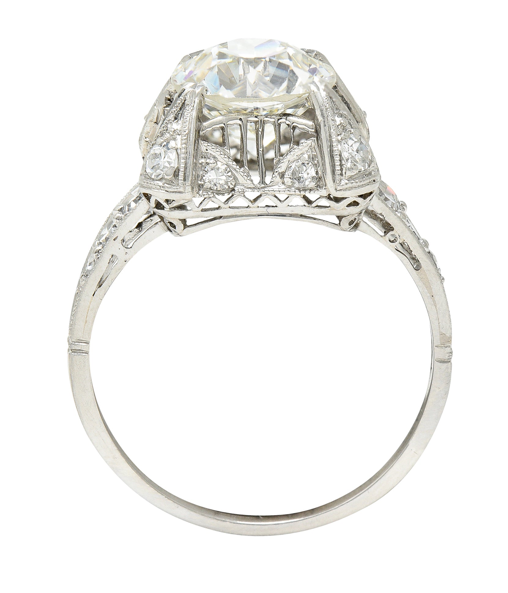 Art Deco 2.53 CTW Old European Cut Diamond Platinum Filigree Engagement Ring Wilson's Estate Jewelry