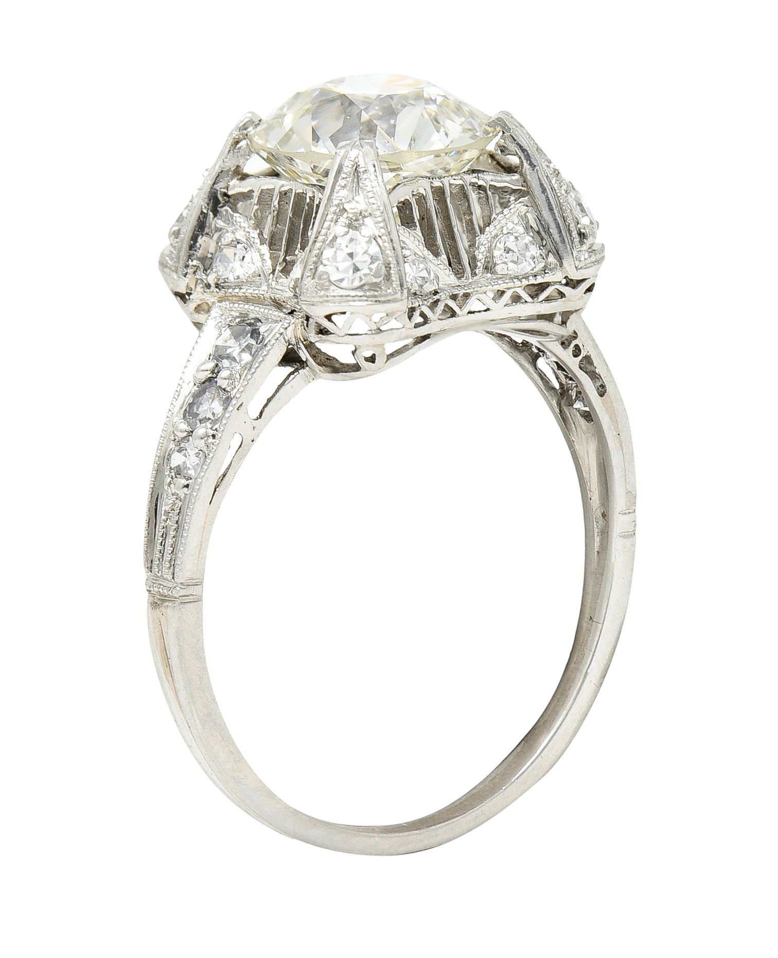 Art Deco 2.53 CTW Old European Cut Diamond Platinum Filigree Engagement Ring Wilson's Estate Jewelry