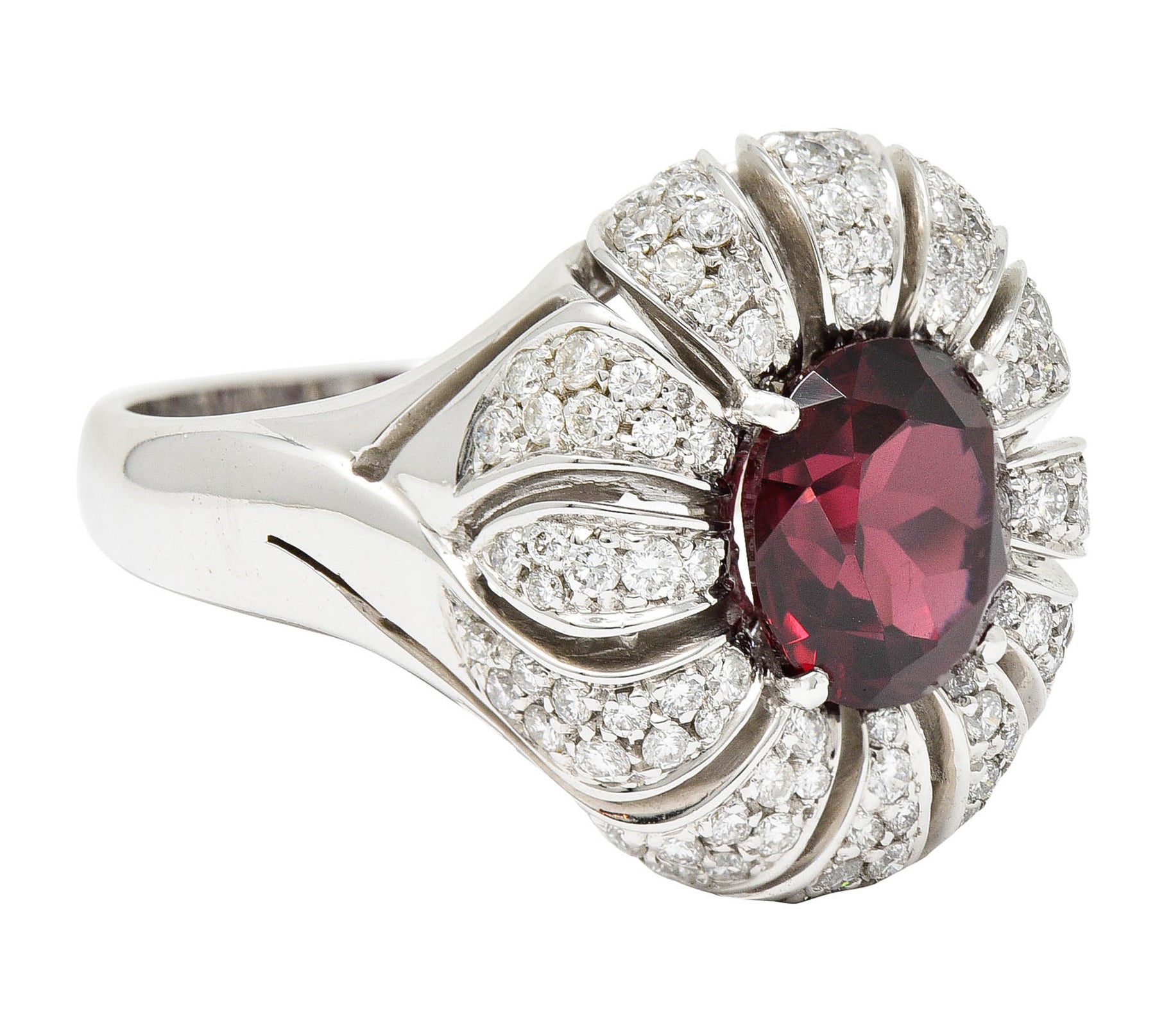 Vintage Garnet Diamond 18 Karat White Gold Pinwheel Cluster RingRing - Wilson's Estate Jewelry