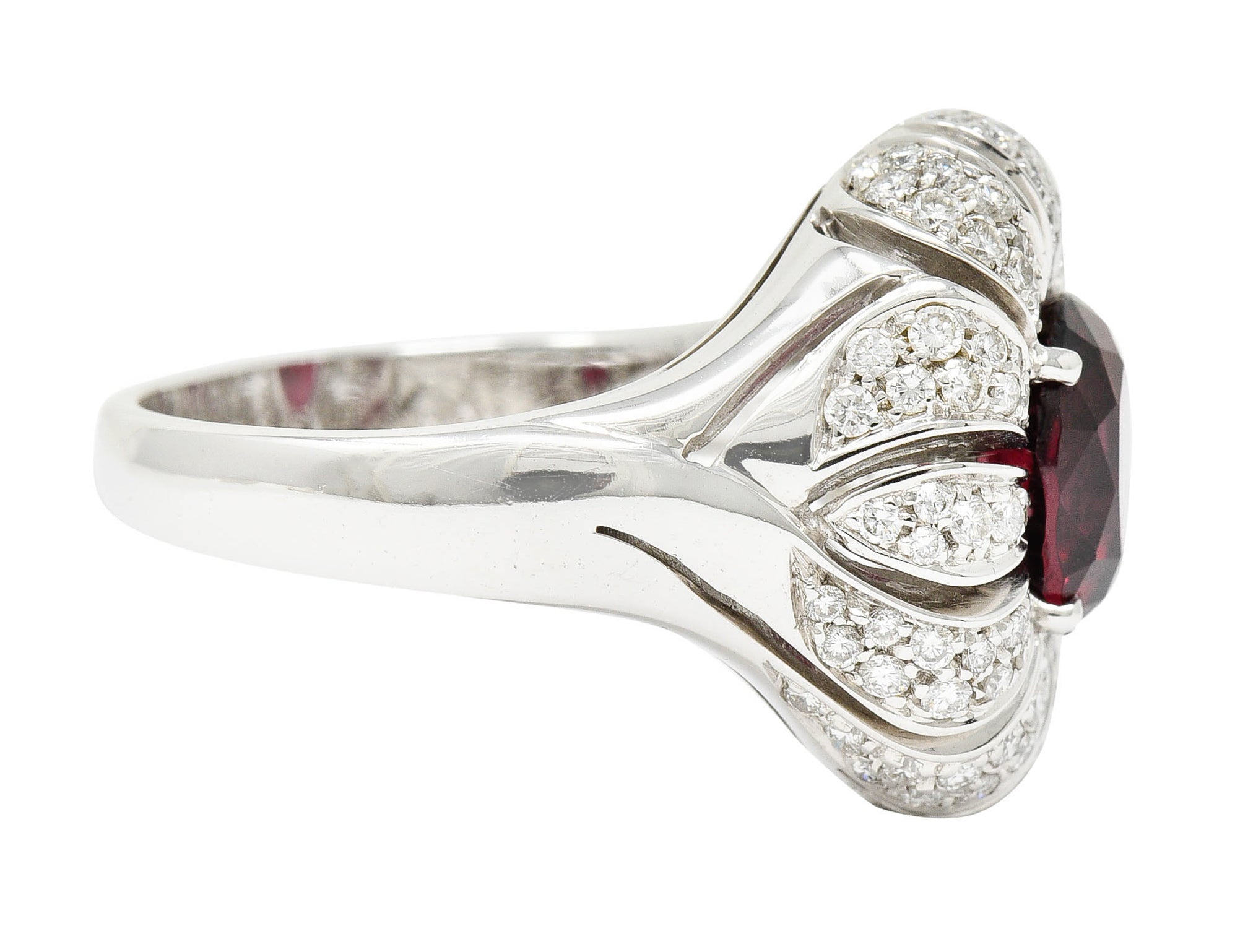 Vintage Garnet Diamond 18 Karat White Gold Pinwheel Cluster RingRing - Wilson's Estate Jewelry