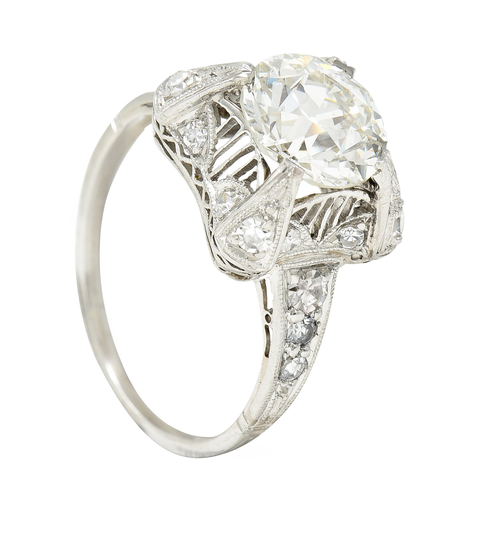 Art Deco 2.53 CTW Old European Cut Diamond Platinum Filigree Engagement Ring Wilson's Estate Jewelry