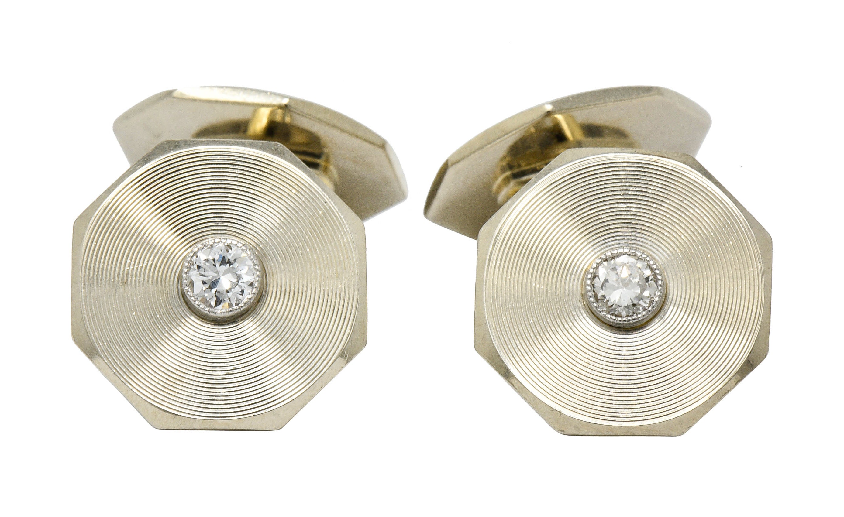 Art Deco 0.52 CTW Diamond 14 Karat White Gold Men's CufflinksCufflinks - Wilson's Estate Jewelry