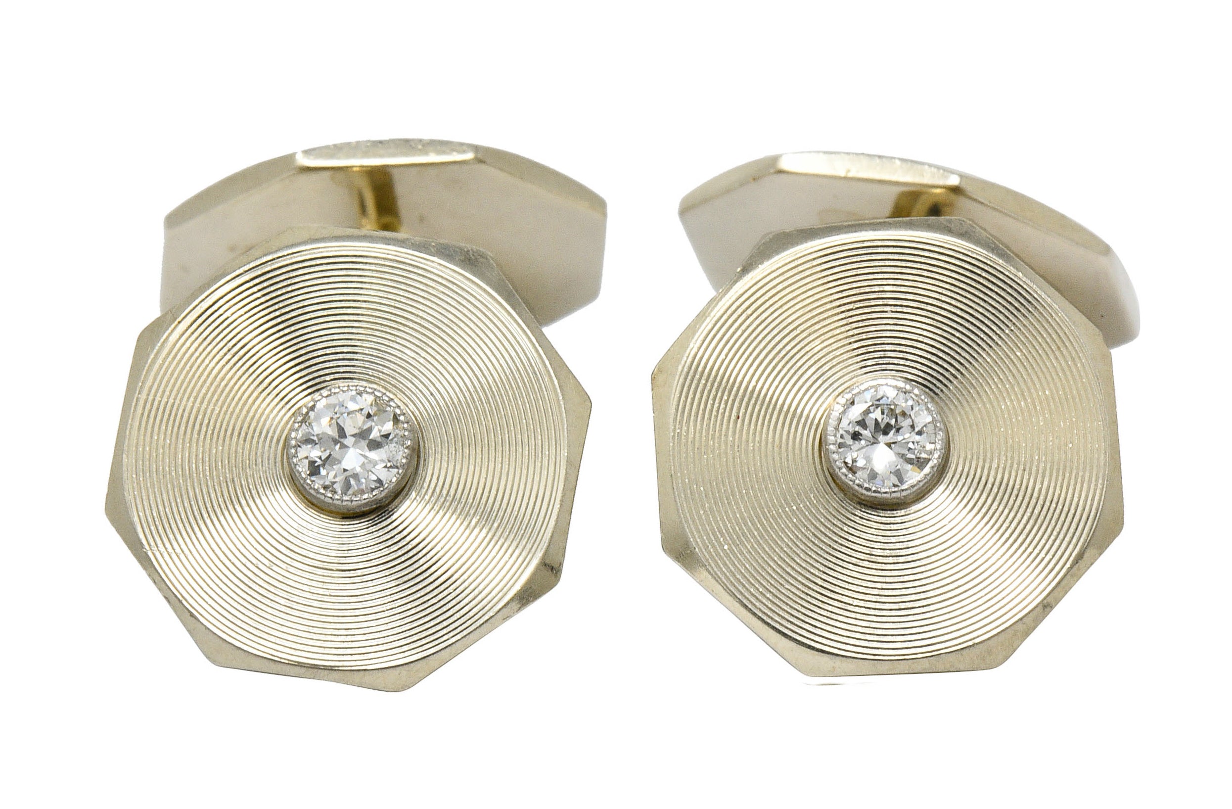 Art Deco 0.52 CTW Diamond 14 Karat White Gold Men's CufflinksCufflinks - Wilson's Estate Jewelry