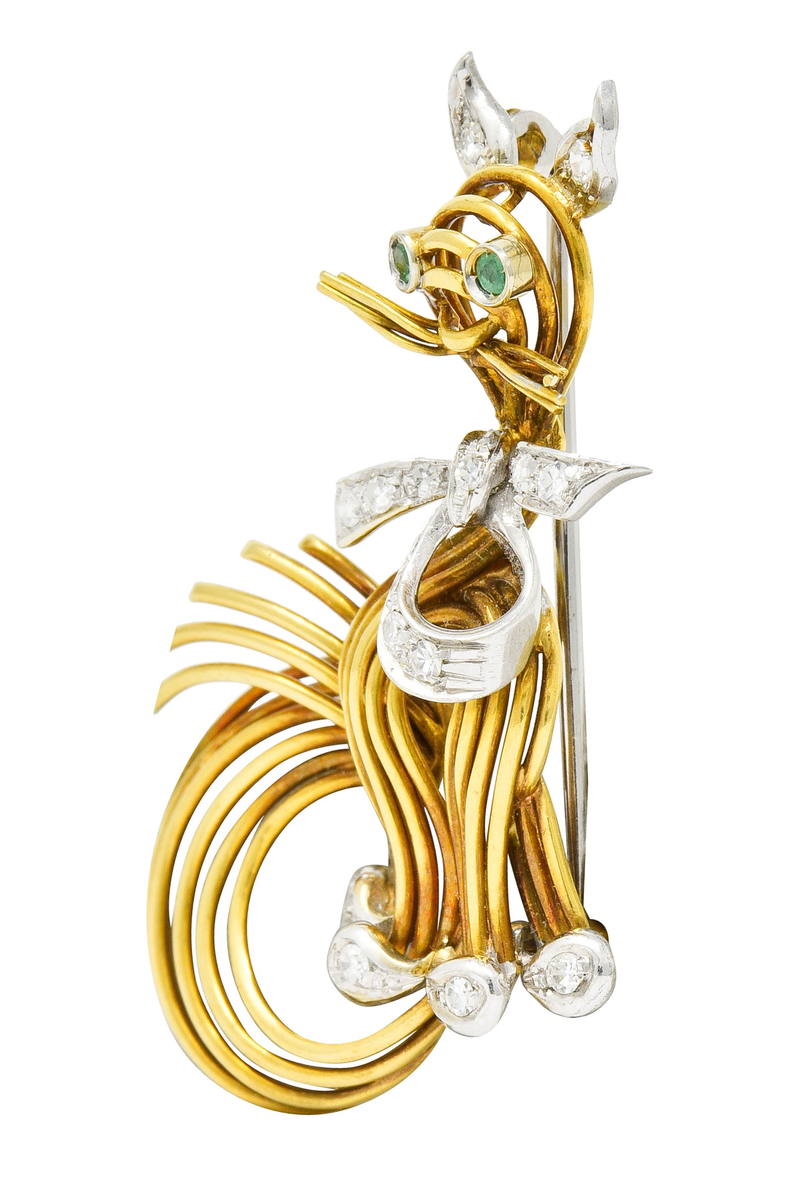 Spitzer & Furman Vintage Diamond Emerald Platinum 18 Karat Gold Cat Brooch - Wilson's Estate Jewelry