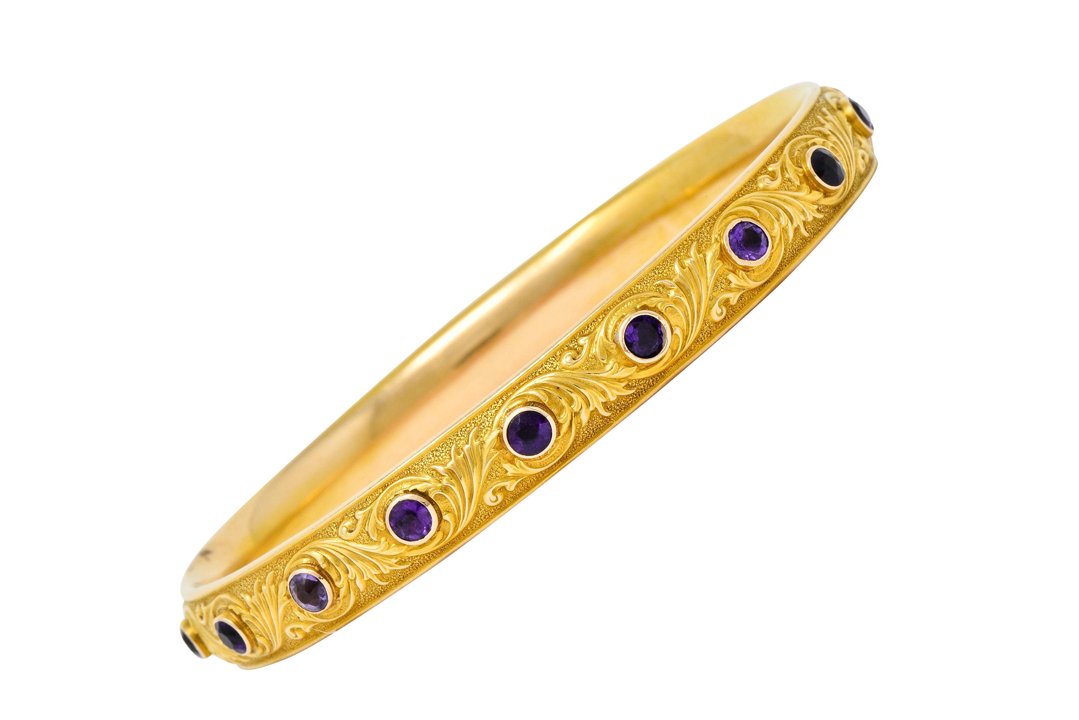 Krementz Art Nouveau Amethyst 14 Karat Gold Bangle Braceletbracelet - Wilson's Estate Jewelry