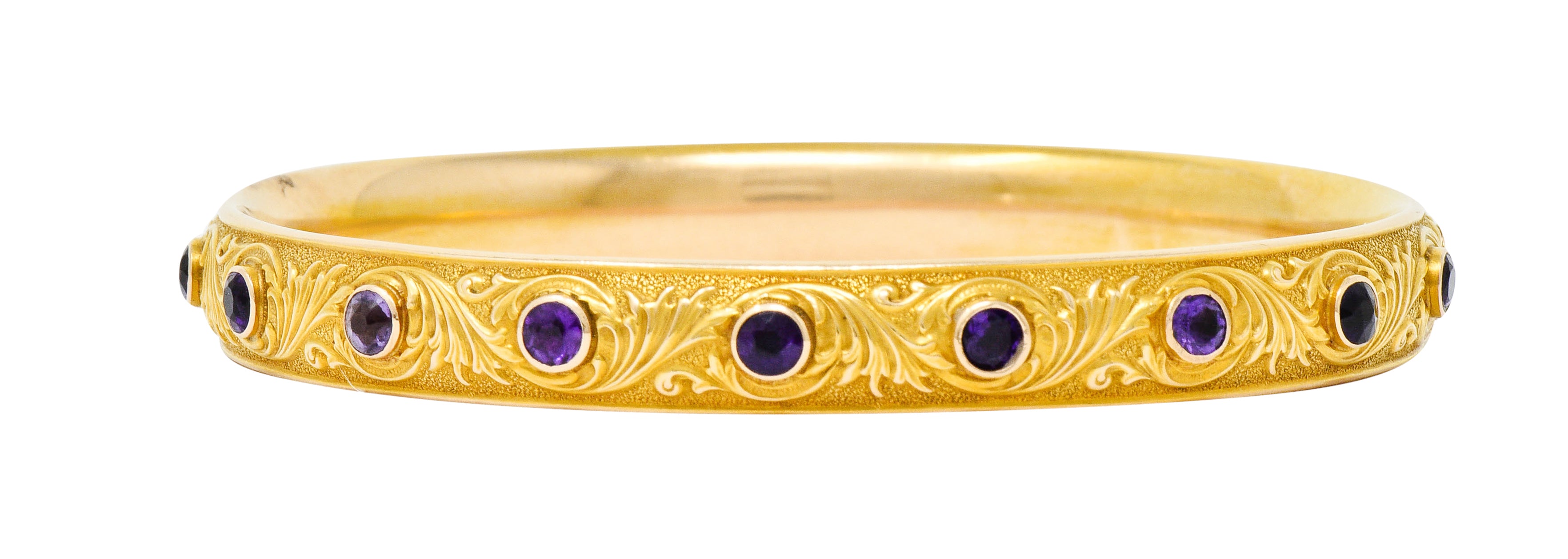 Krementz Art Nouveau Amethyst 14 Karat Gold Bangle Braceletbracelet - Wilson's Estate Jewelry