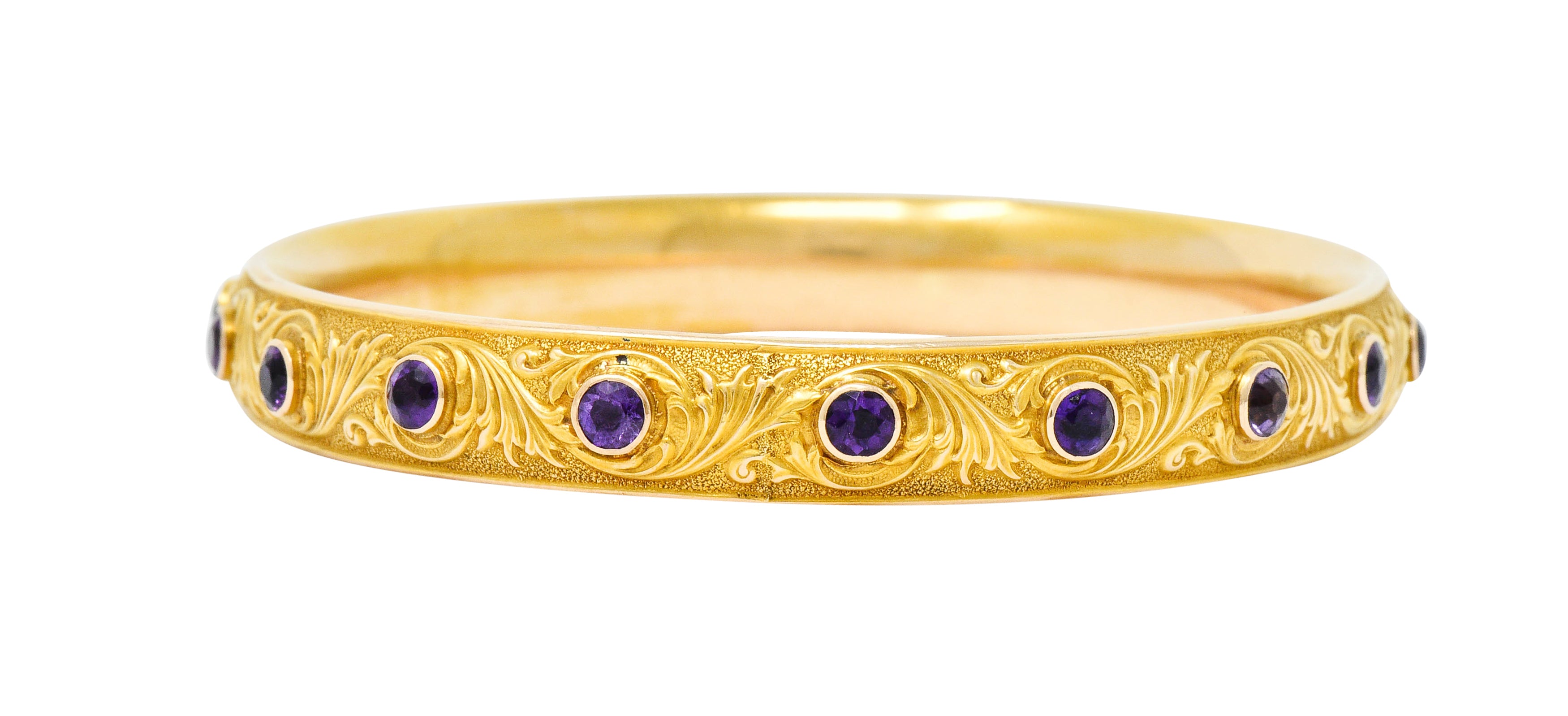 Krementz Art Nouveau Amethyst 14 Karat Gold Bangle Braceletbracelet - Wilson's Estate Jewelry