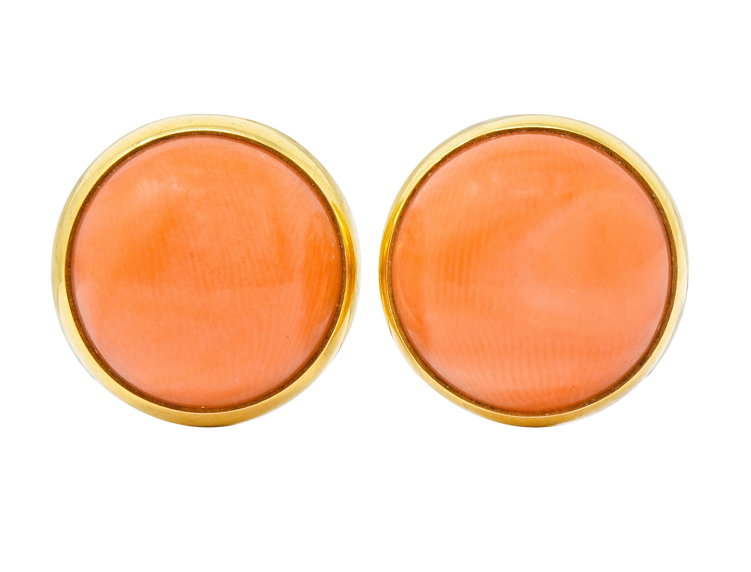 Tiffany & Co. Vintage Coral Cabochon 14 Karat Gold Stud Earrings - Wilson's Estate Jewelry