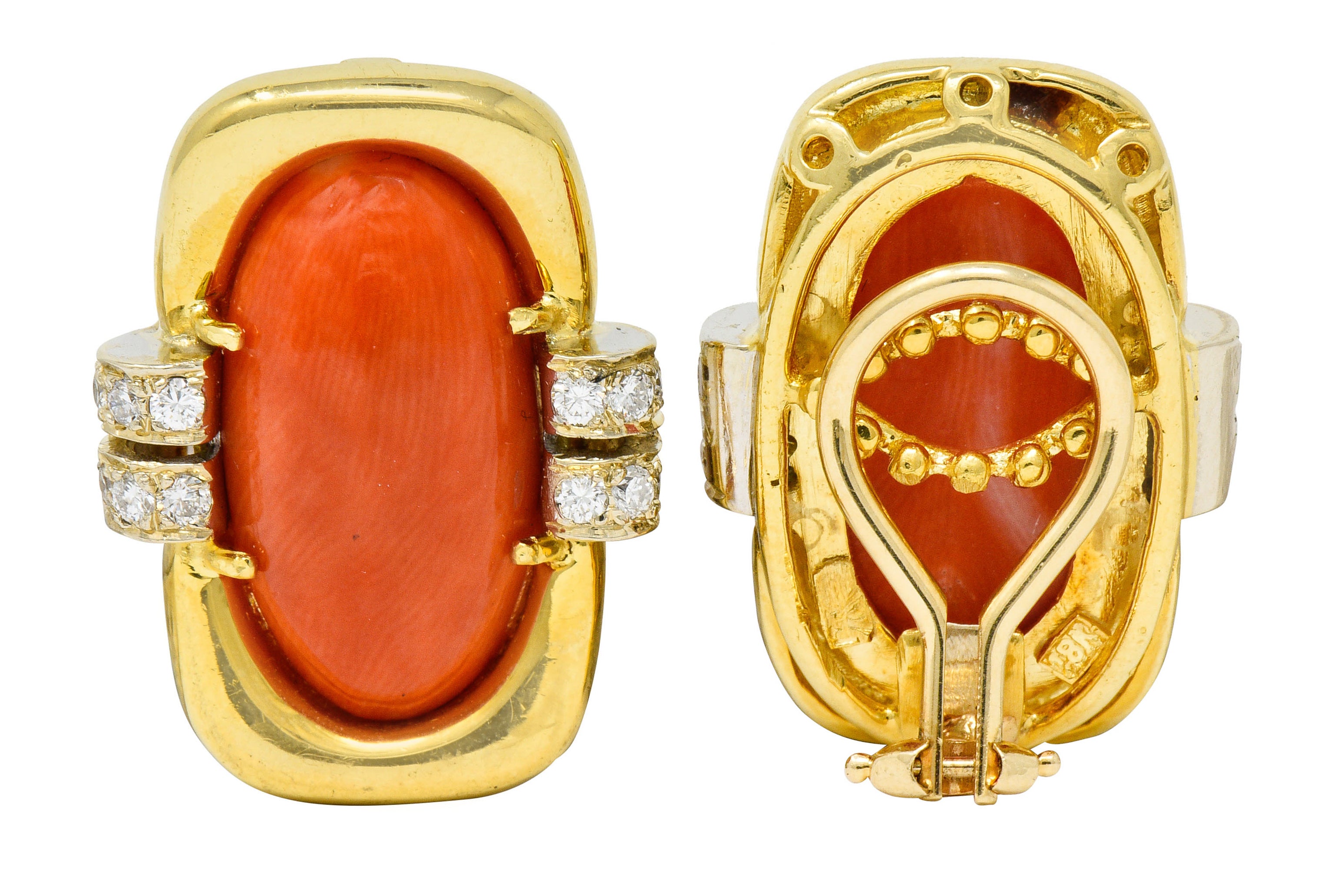 1960's Vintage Coral Diamond 18 Karat Gold Ear-Clip EarringsEarrings - Wilson's Estate Jewelry
