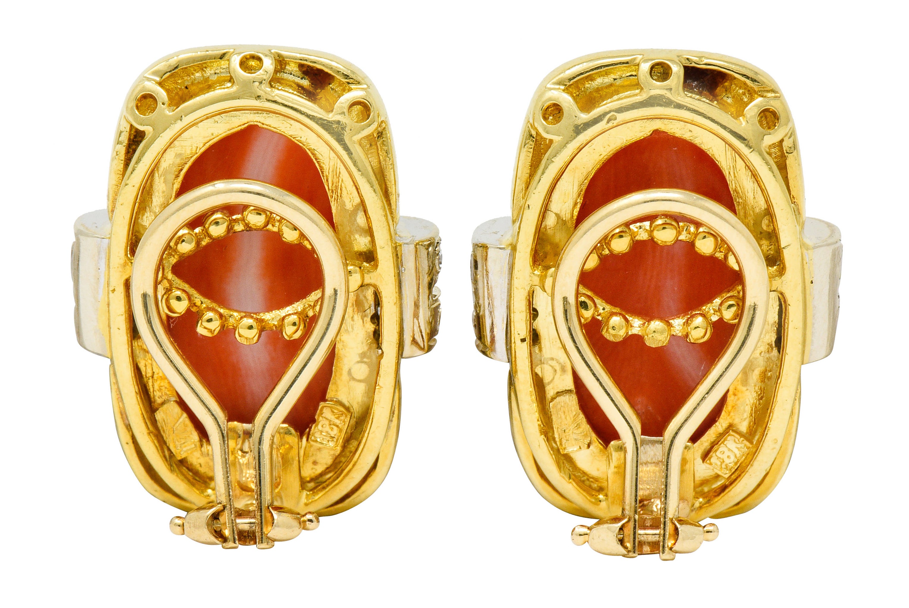 1960's Vintage Coral Diamond 18 Karat Gold Ear-Clip EarringsEarrings - Wilson's Estate Jewelry
