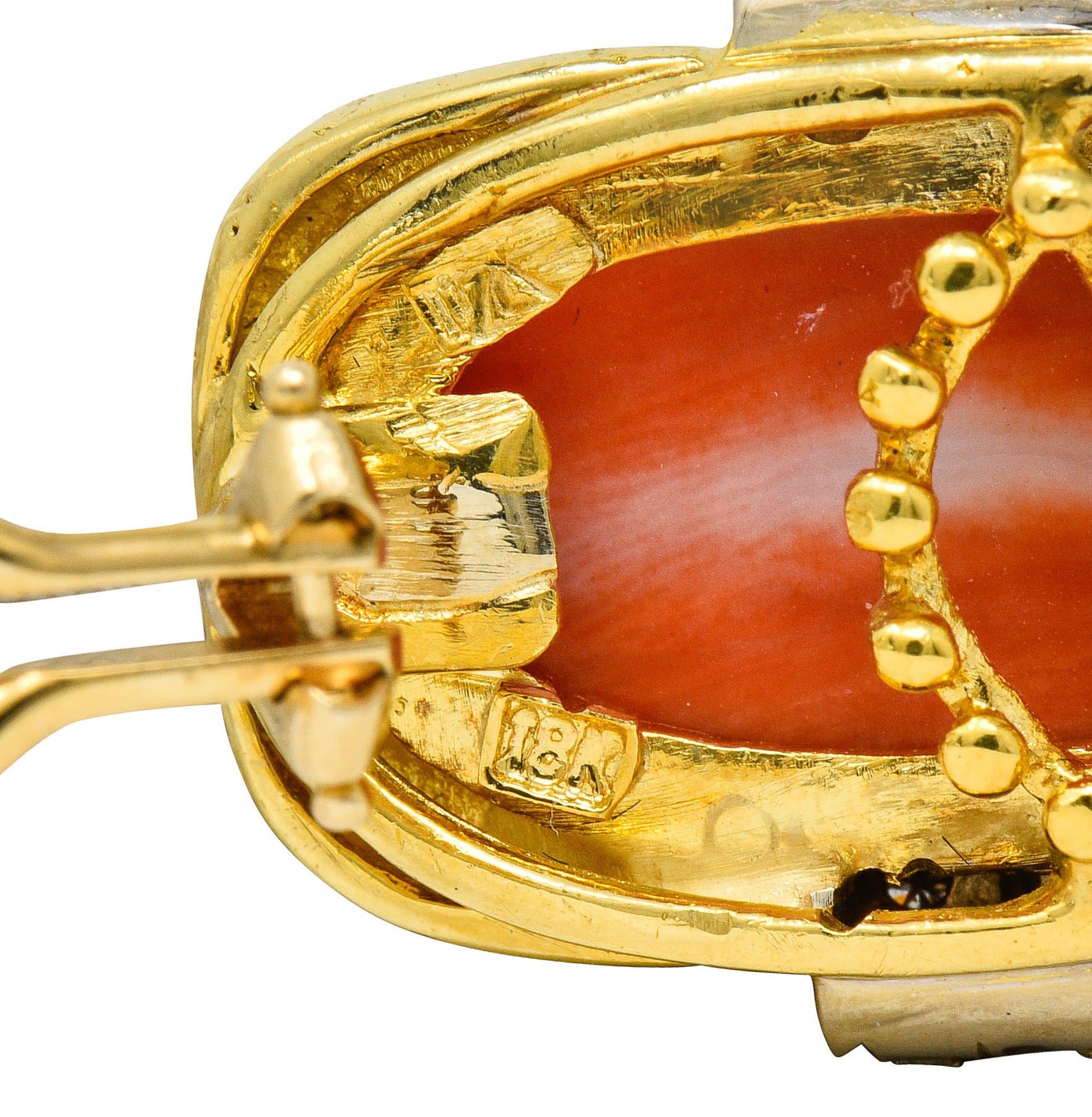 1960's Vintage Coral Diamond 18 Karat Gold Ear-Clip EarringsEarrings - Wilson's Estate Jewelry