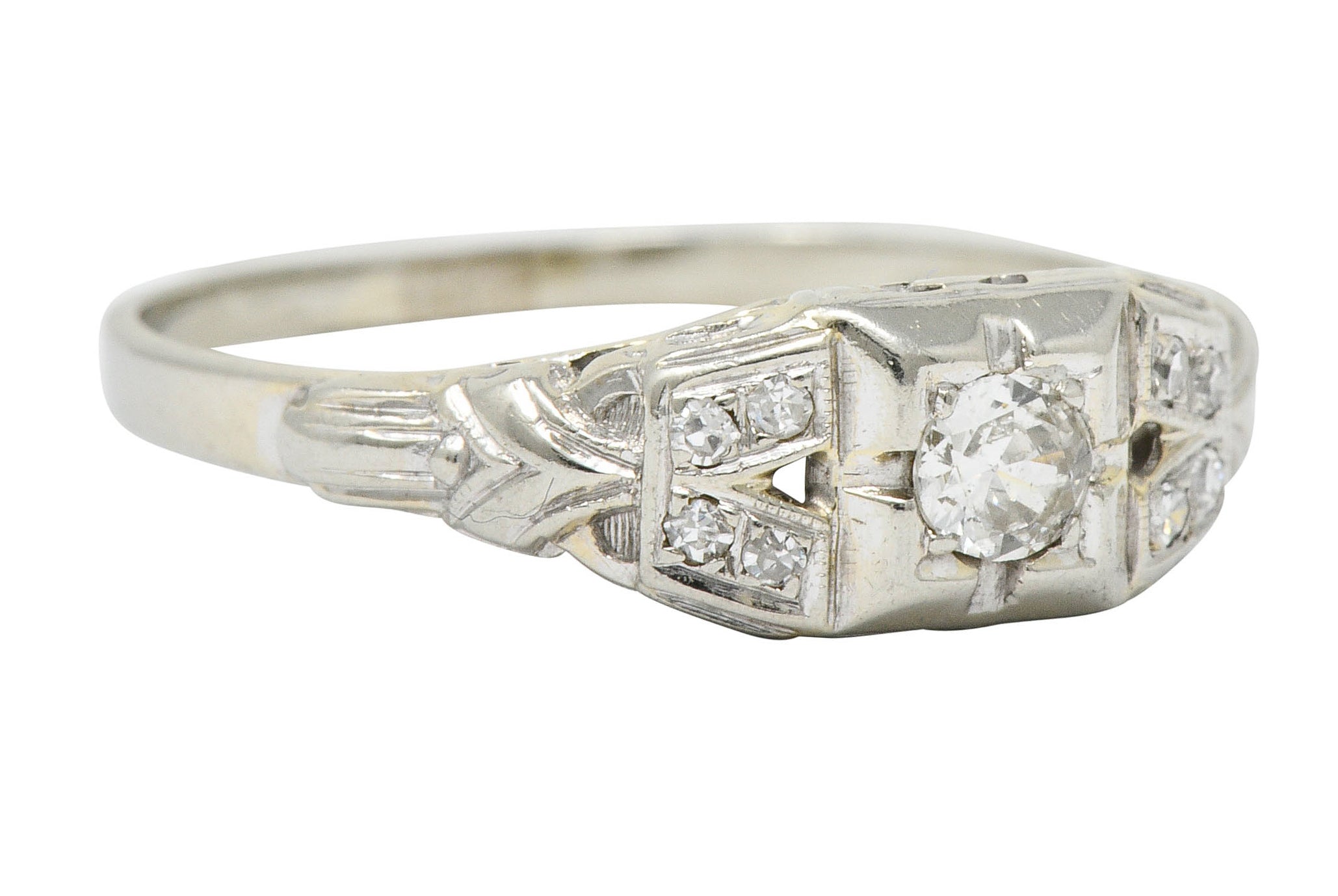 Art Deco 0.25 CTW Diamond 18 Karat White Gold Engagement RingRing - Wilson's Estate Jewelry