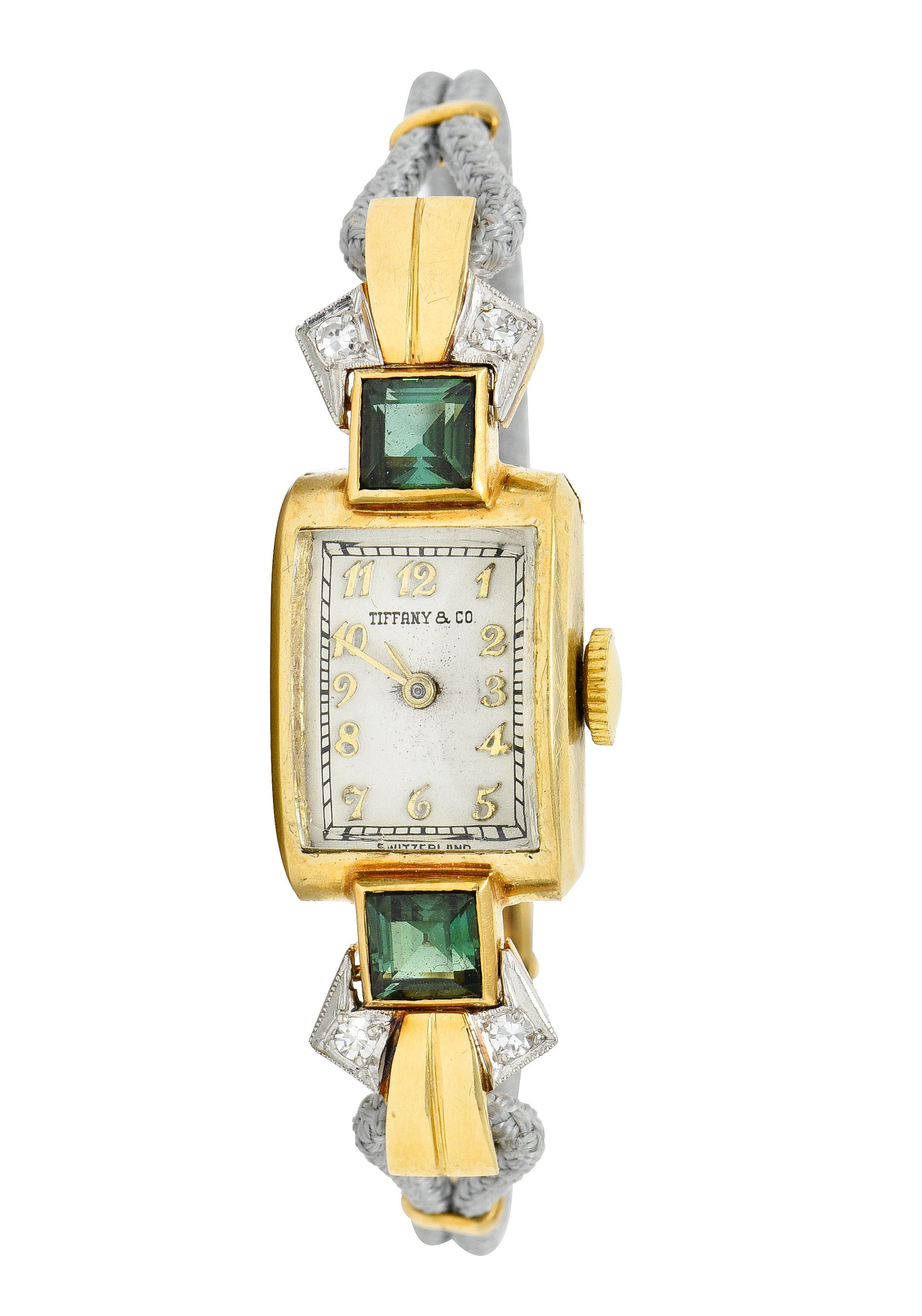 1941 Tiffany & Co. Green Tourmaline Diamond Platinum-Topped 14 Karat Gold Watch Braceletbracelet - Wilson's Estate Jewelry