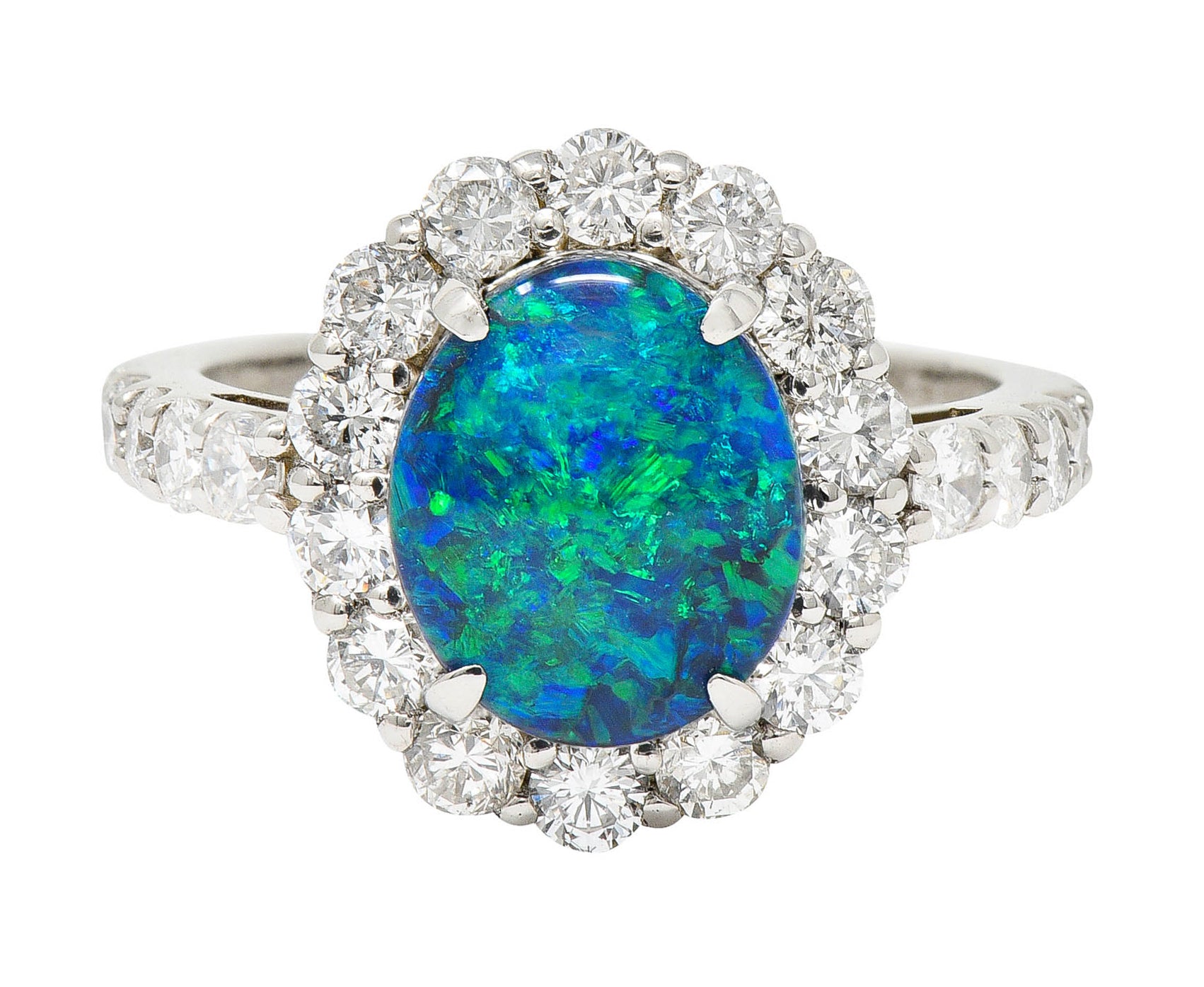 Contemporary Opal Diamond Platinum Cluster RingRing - Wilson's Estate Jewelry