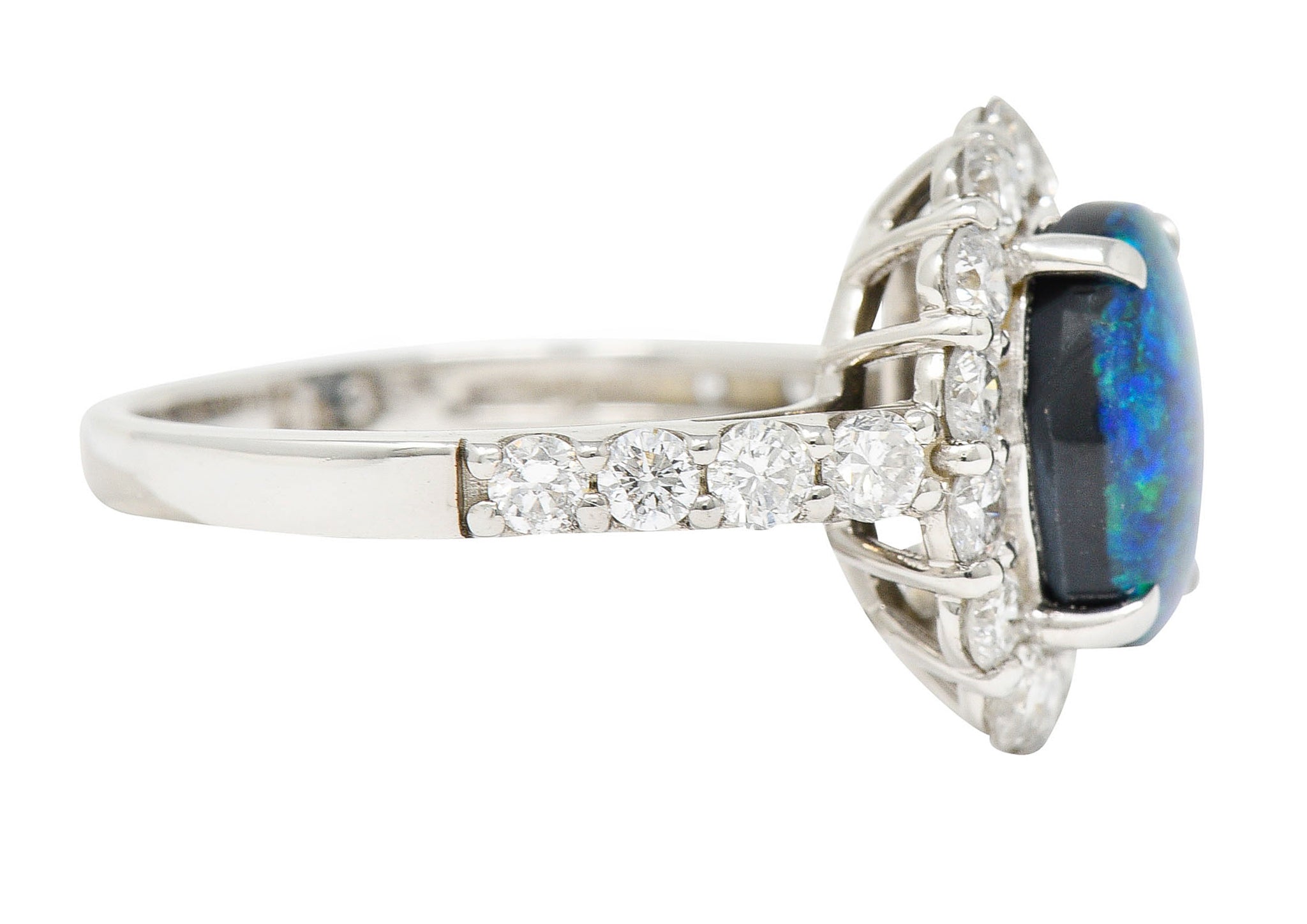 Contemporary Opal Diamond Platinum Cluster RingRing - Wilson's Estate Jewelry