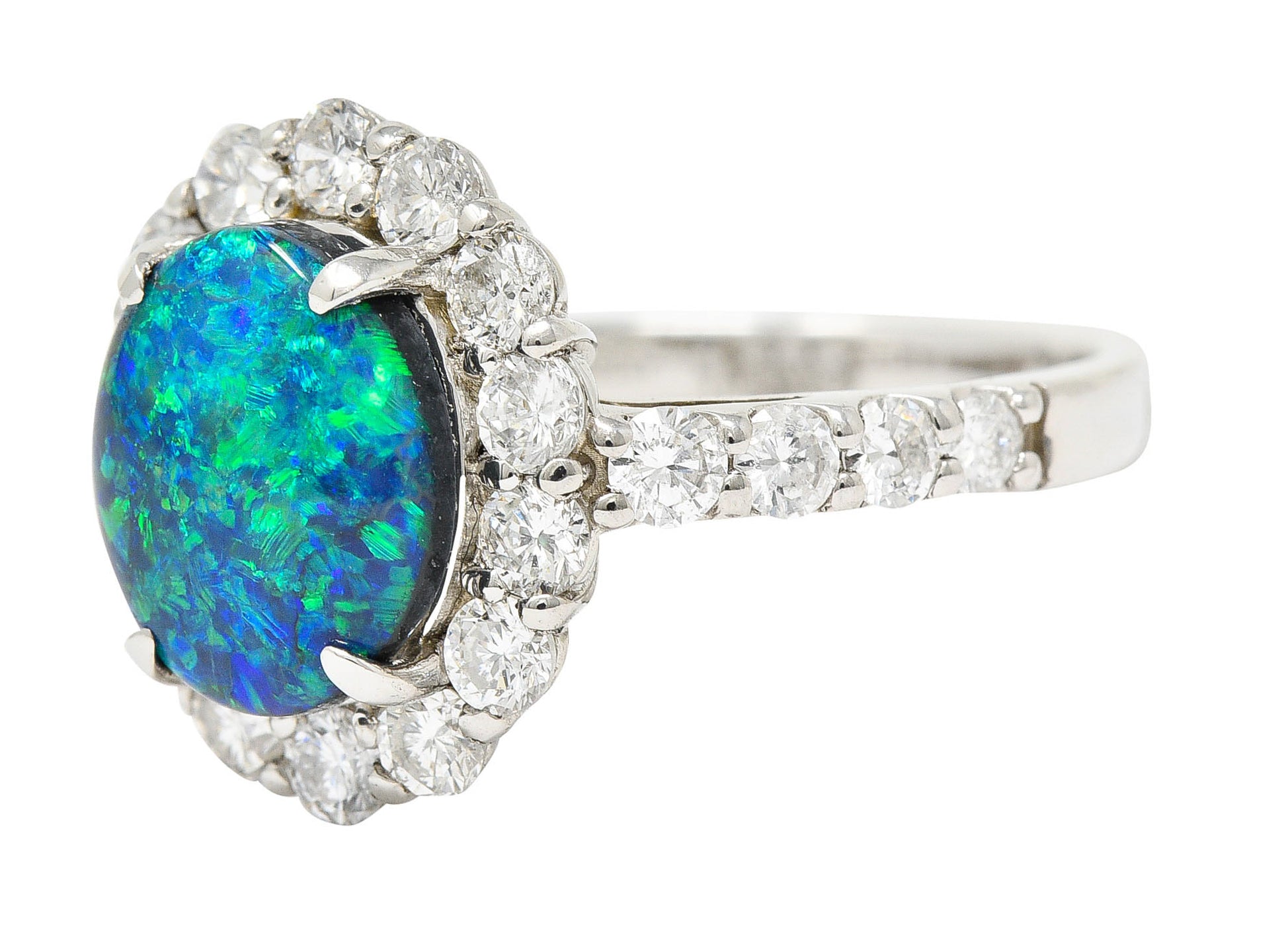 Contemporary Opal Diamond Platinum Cluster RingRing - Wilson's Estate Jewelry