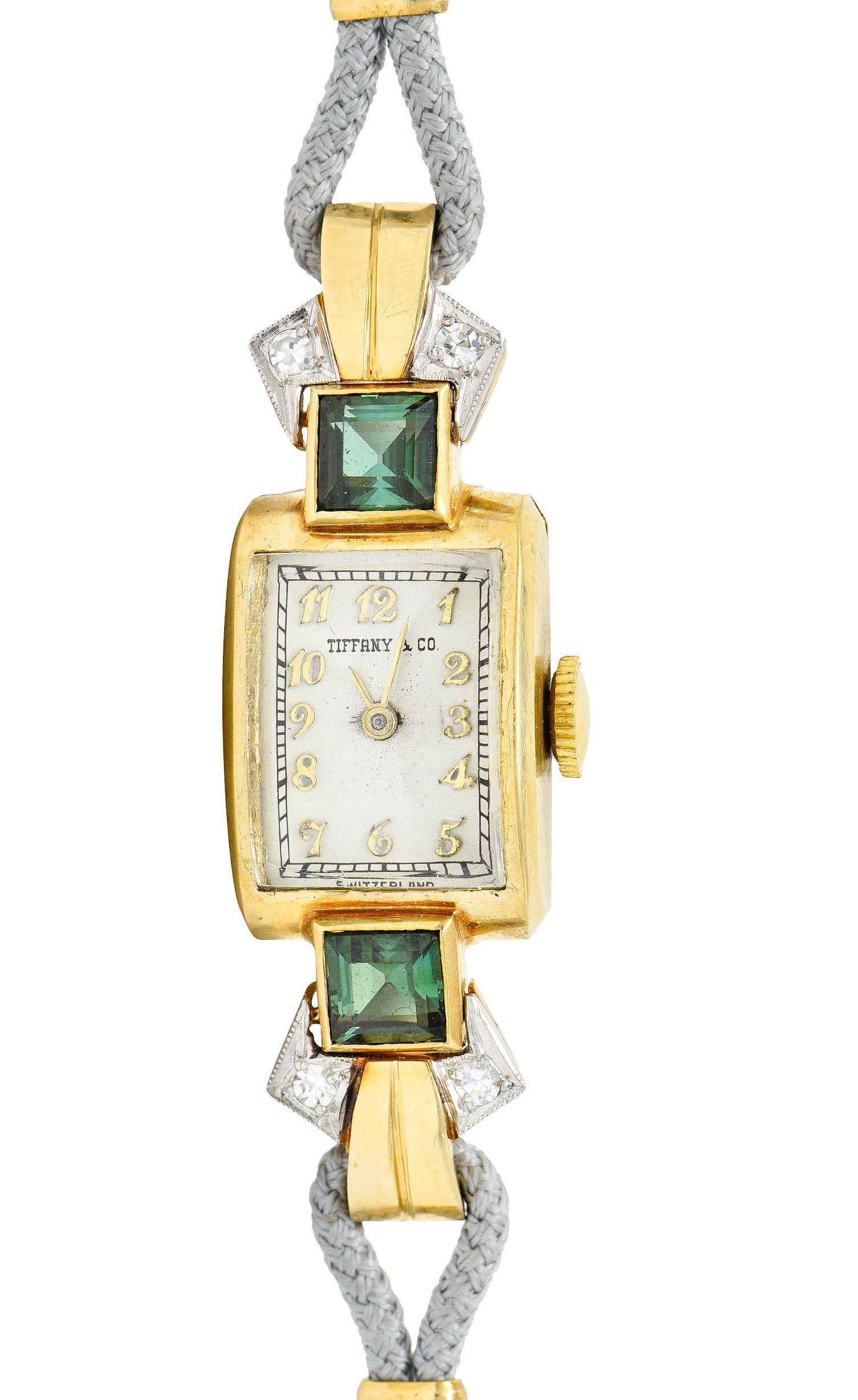 1941 Tiffany & Co. Green Tourmaline Diamond Platinum-Topped 14 Karat Gold Watch Braceletbracelet - Wilson's Estate Jewelry