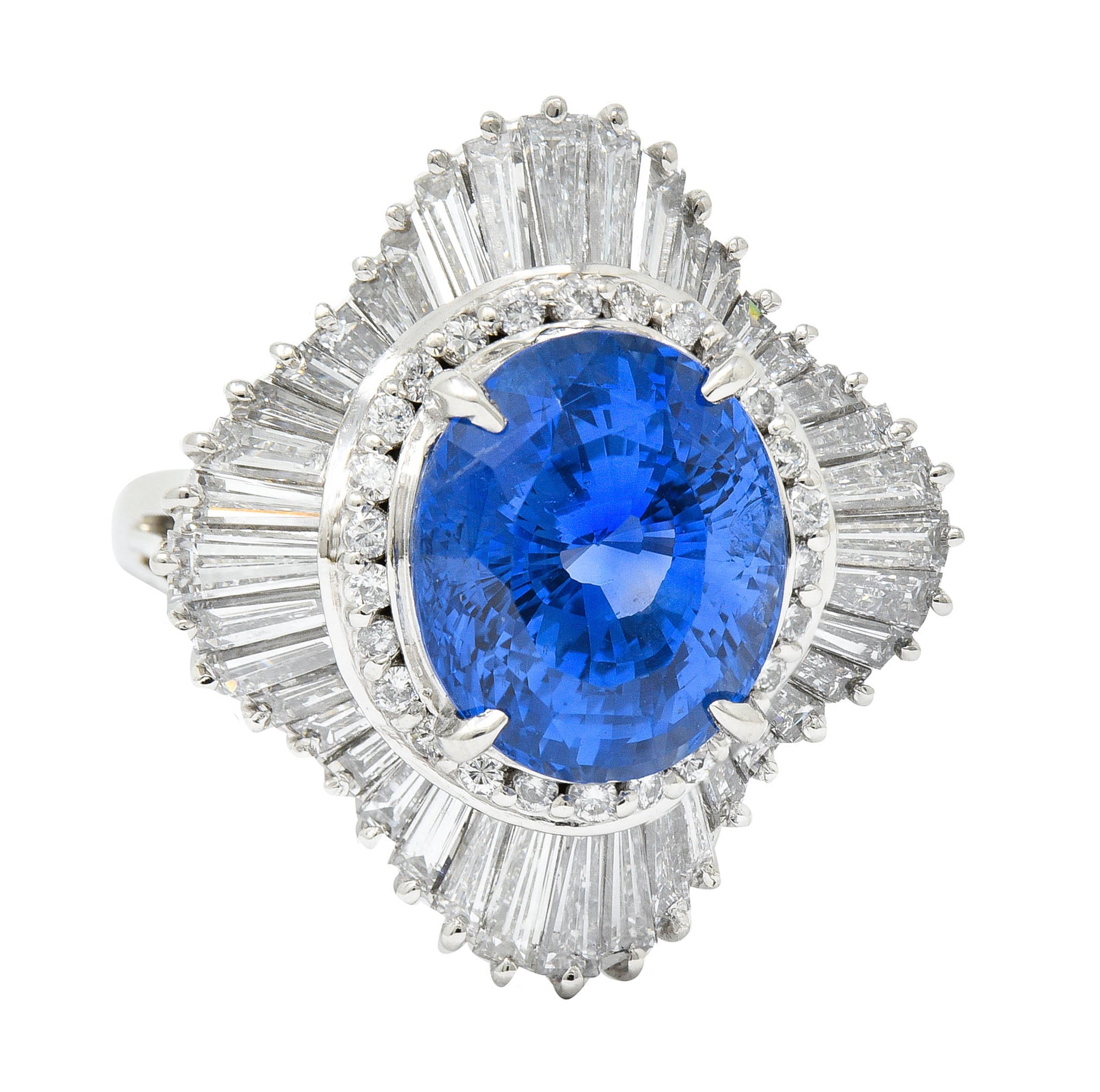 No Heat 9.59 CTW Ceylon Sapphire Diamond Platinum Ballerina Halo Ring AGLRing - Wilson's Estate Jewelry