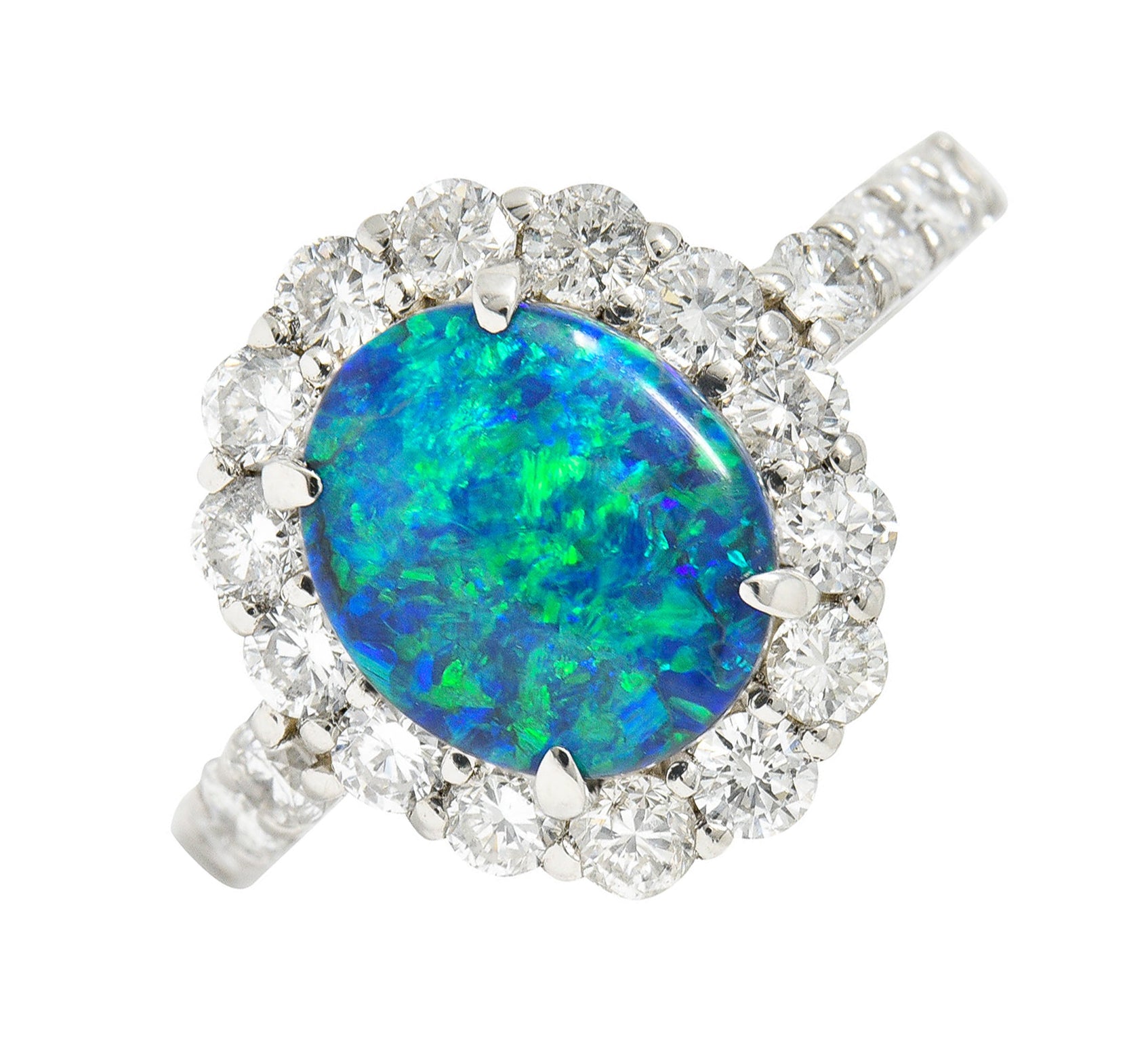 Contemporary Opal Diamond Platinum Cluster RingRing - Wilson's Estate Jewelry