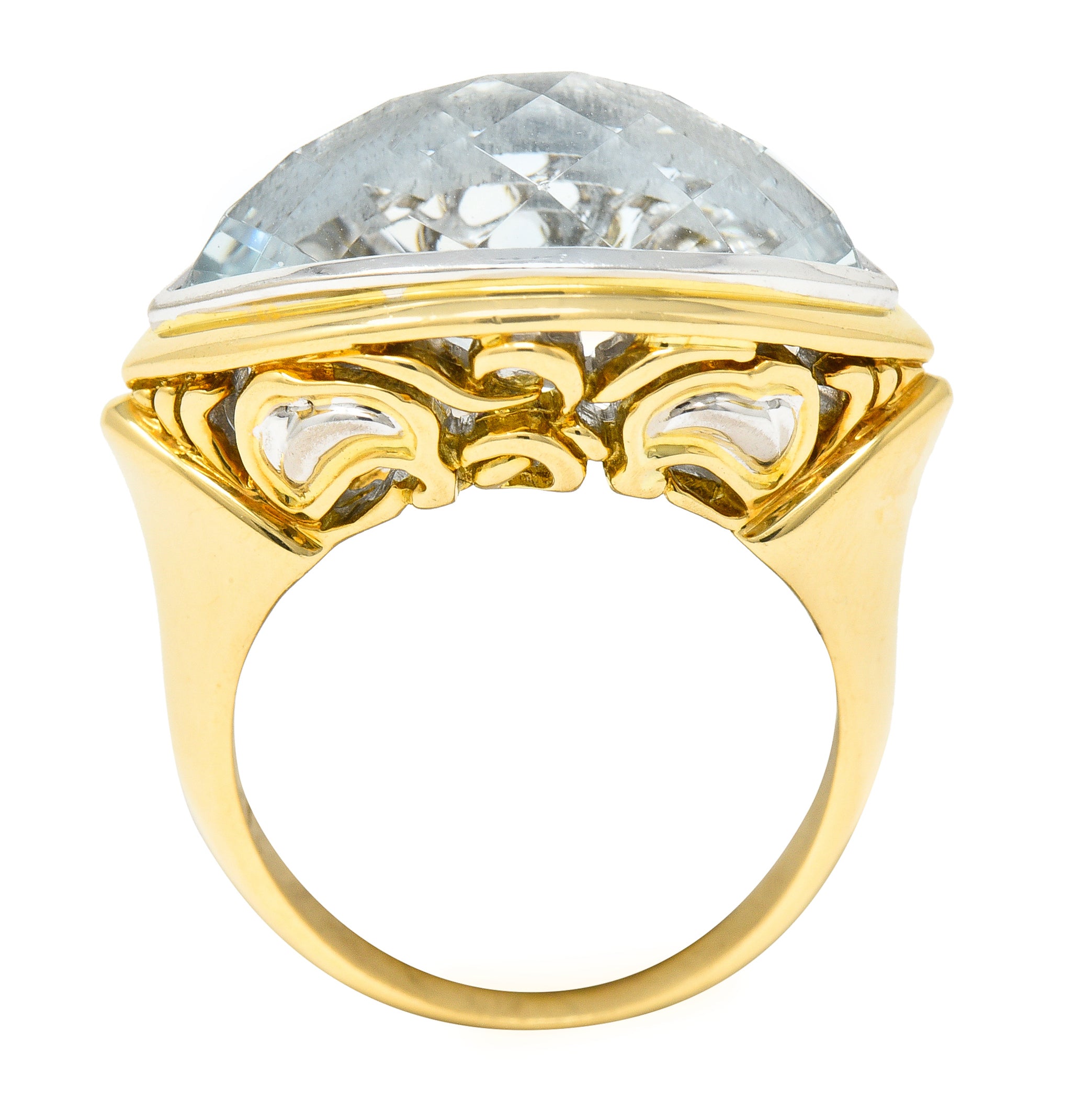 John Hardy Contemporary Navette Cut Aquamarine 18 Karat Two-Tone Gold Cocktail Ring Wilson's Estate Jewelry