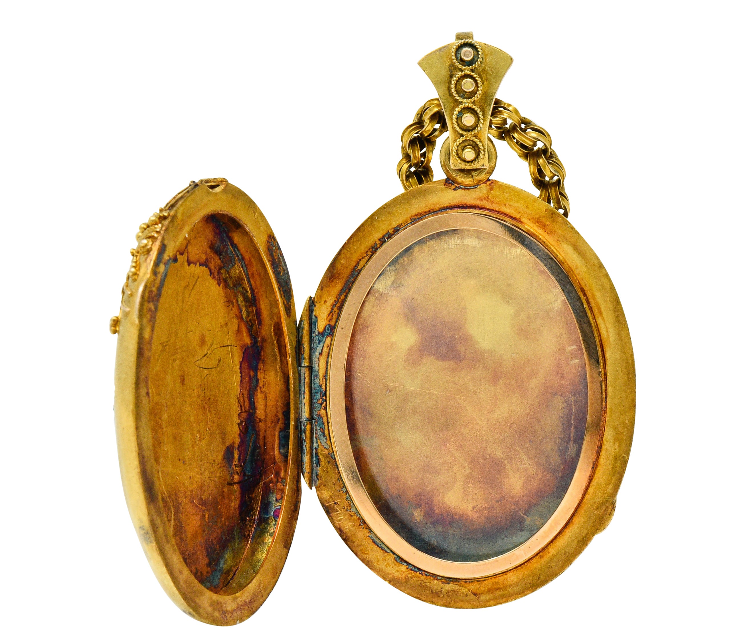 Victorian Etruscan Revival 14 & 18 Karat Gold Locket NecklaceNecklace - Wilson's Estate Jewelry