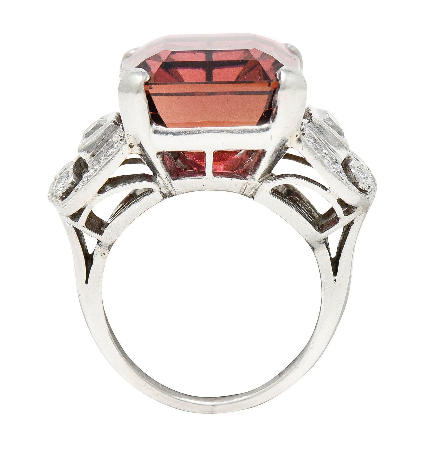 1950's Mid-Century Rubellite Diamond Palladium Cocktail RingRing - Wilson's Estate Jewelry