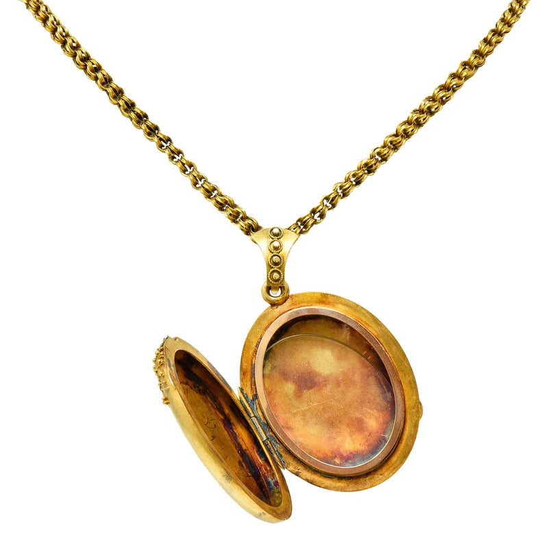 Victorian Etruscan Revival 14 & 18 Karat Gold Locket NecklaceNecklace - Wilson's Estate Jewelry