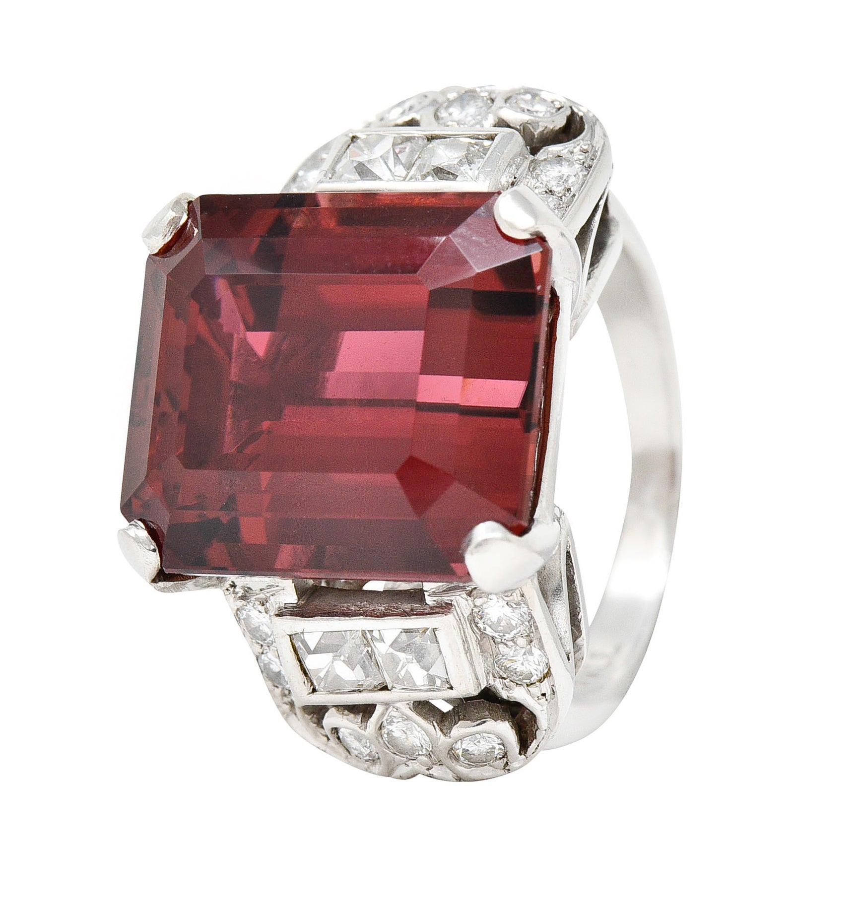 1950's Mid-Century Rubellite Diamond Palladium Cocktail RingRing - Wilson's Estate Jewelry