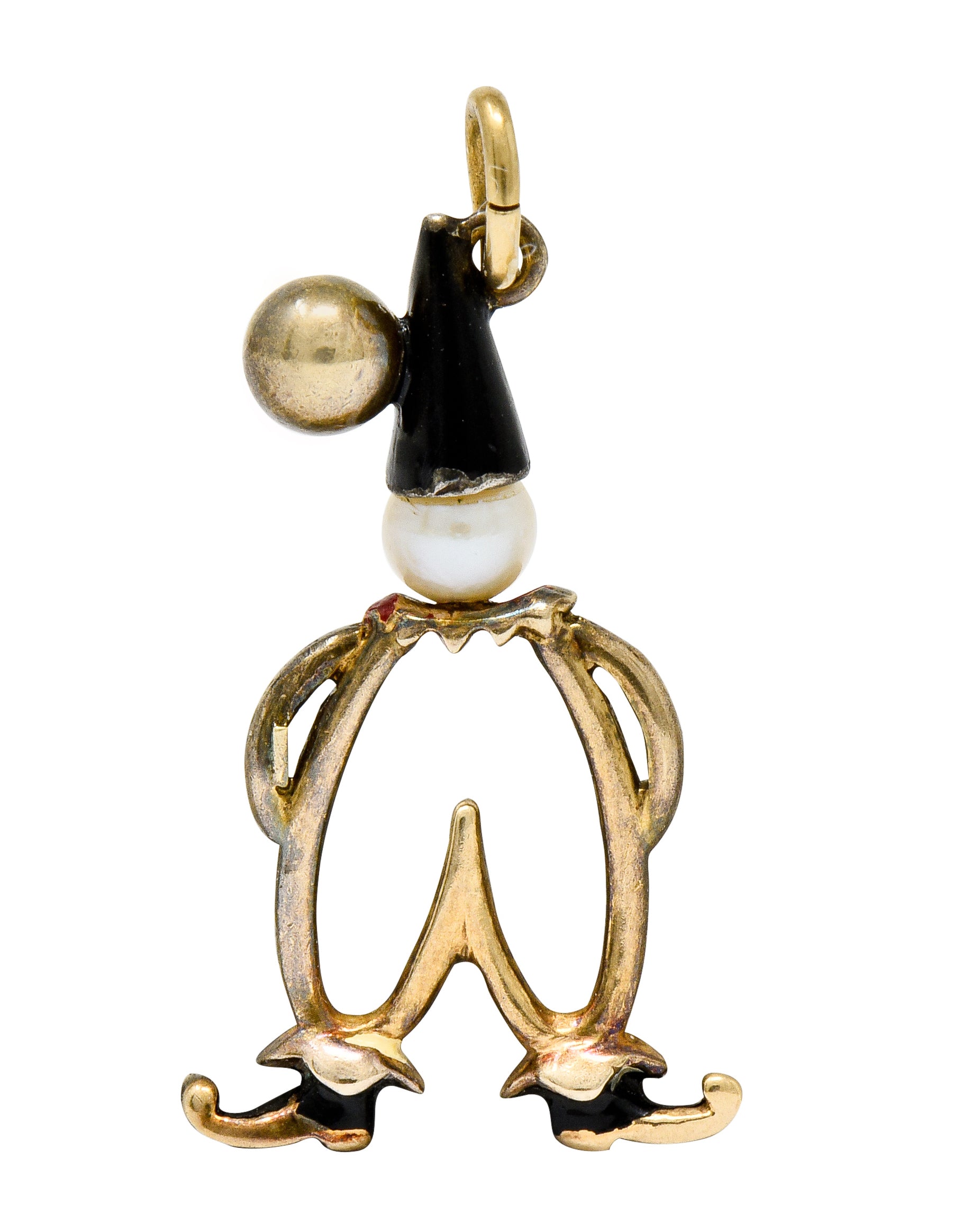 Art Deco Pearl Enamel 14 Karat Gold Pierrot Clown Charm - Wilson's Estate Jewelry