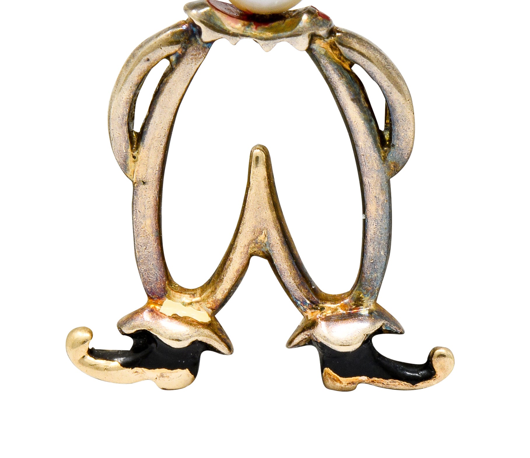 Art Deco Pearl Enamel 14 Karat Gold Pierrot Clown Charm - Wilson's Estate Jewelry