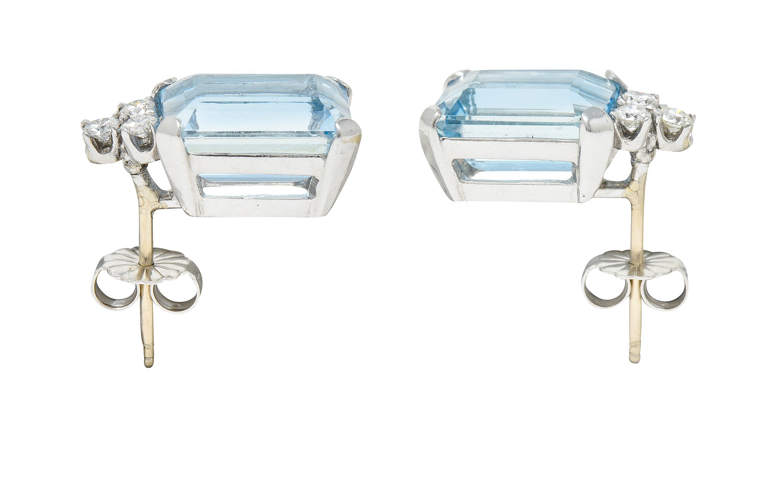 Vintage 9.20 CTW Aquamarine Diamond 14 Karat White Gold Stud EarringsEarrings - Wilson's Estate Jewelry